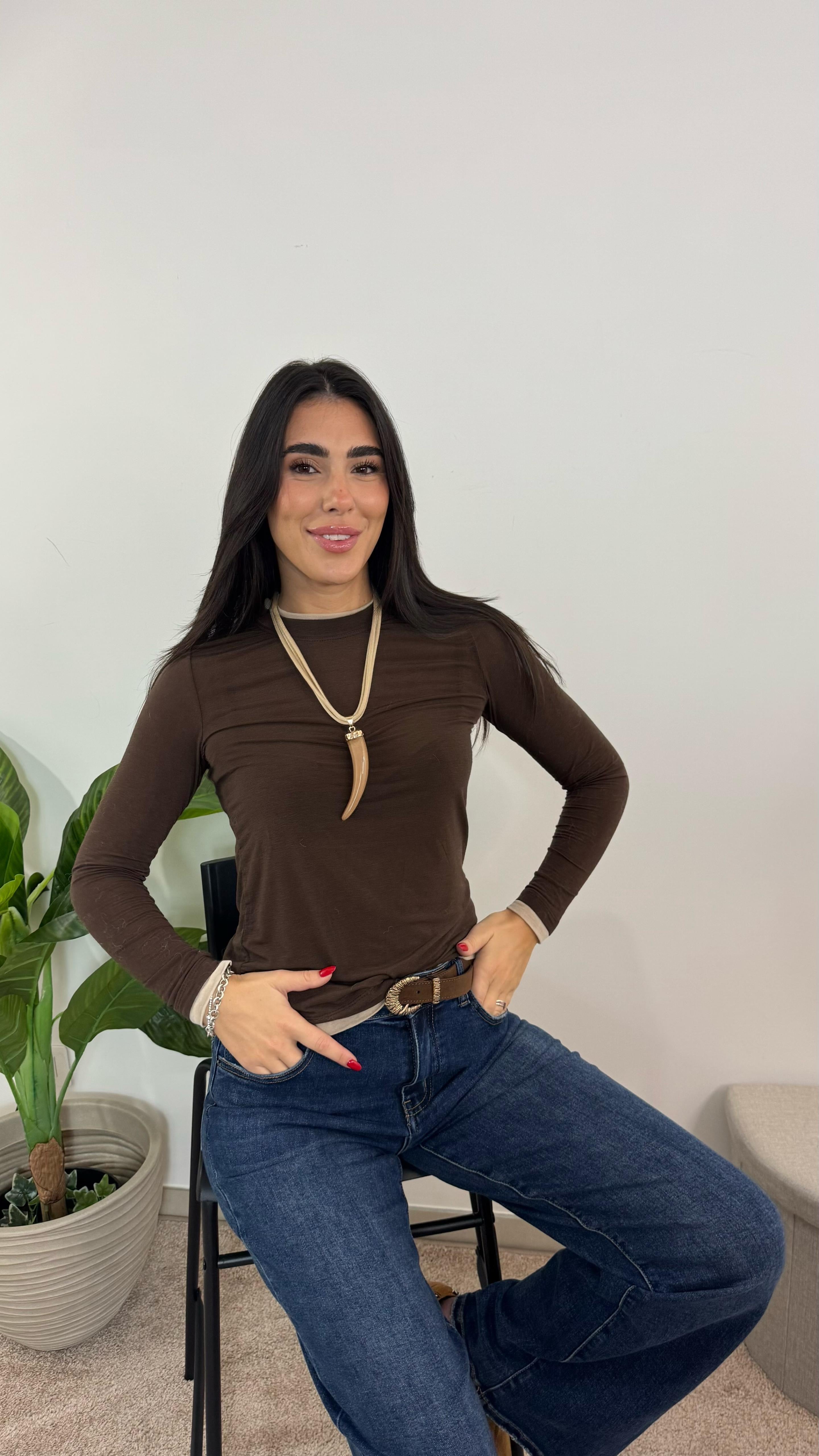 Maglia Cashmere Bicolor Choco