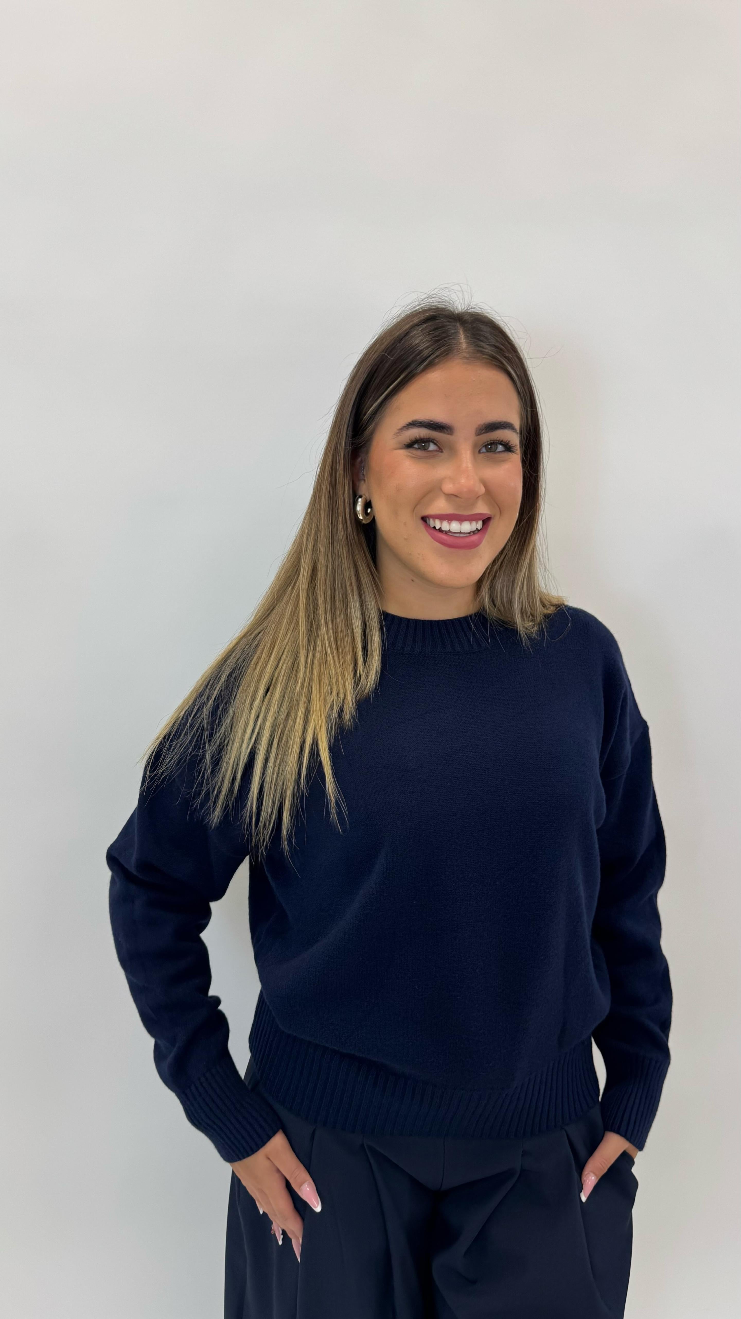 Pulloverone in Maglia Blu Notte