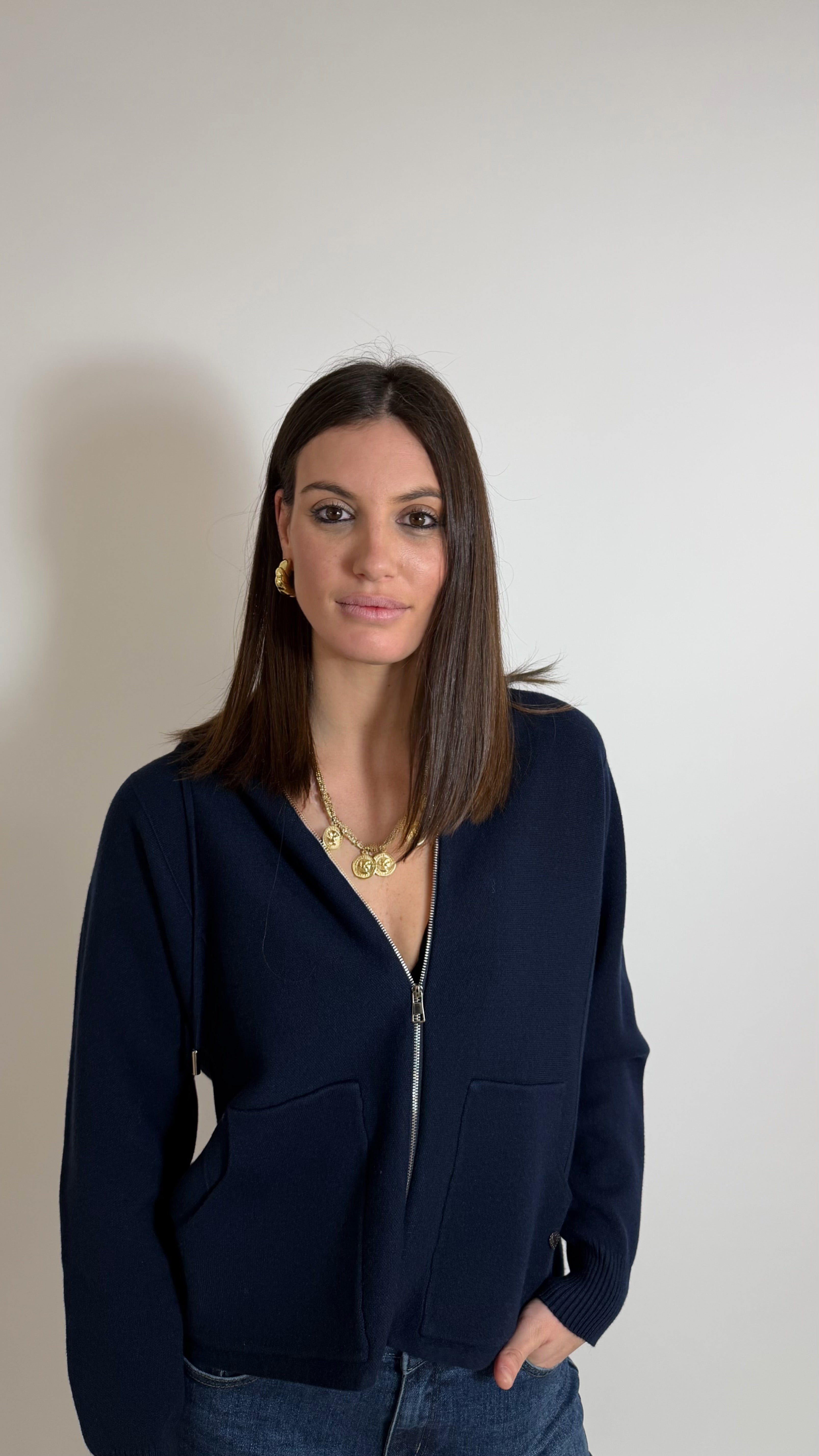 Pull con Zip Blu Notte