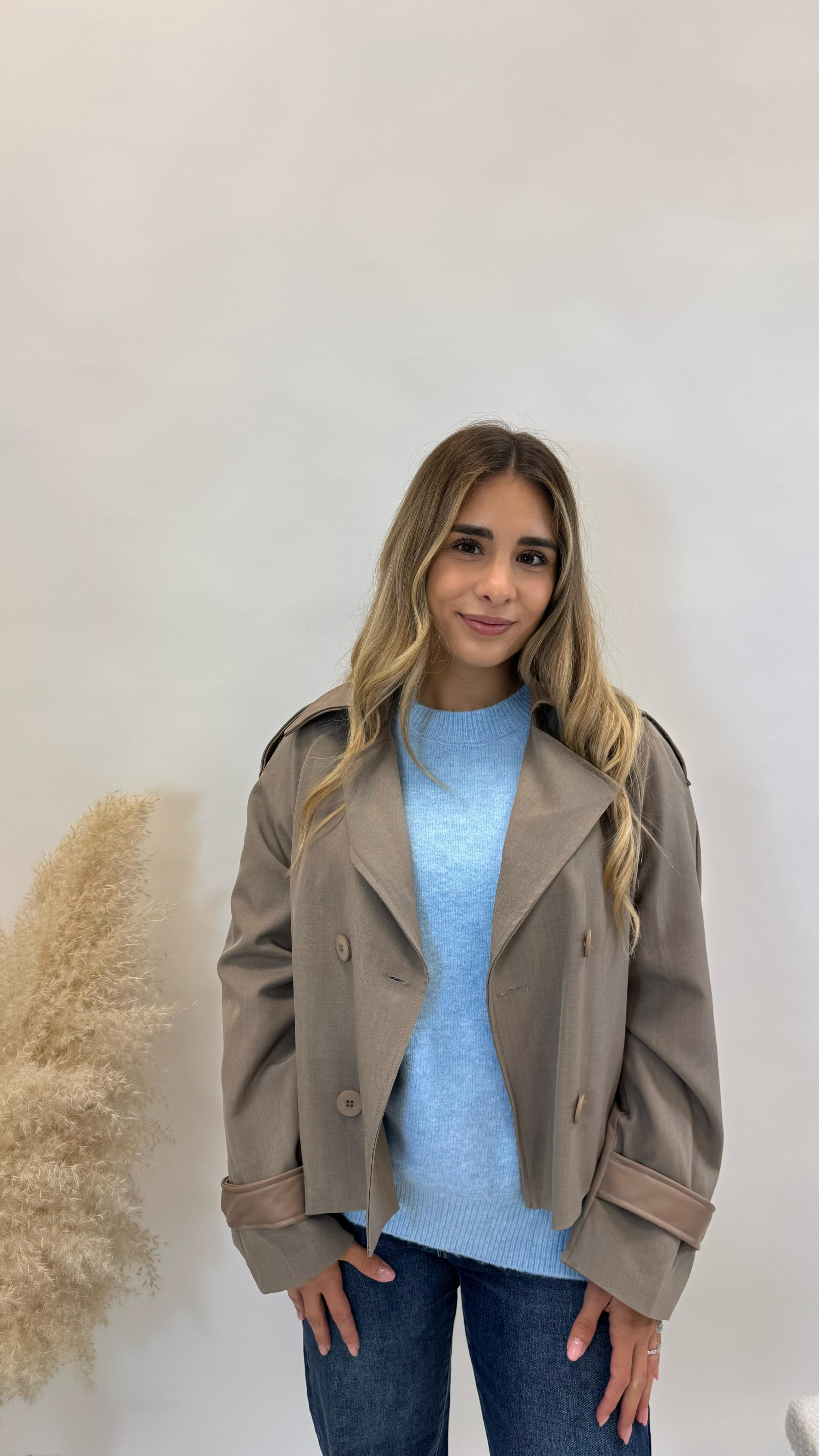 Giacca Simil Trench Inserti Ecopelle Tortora