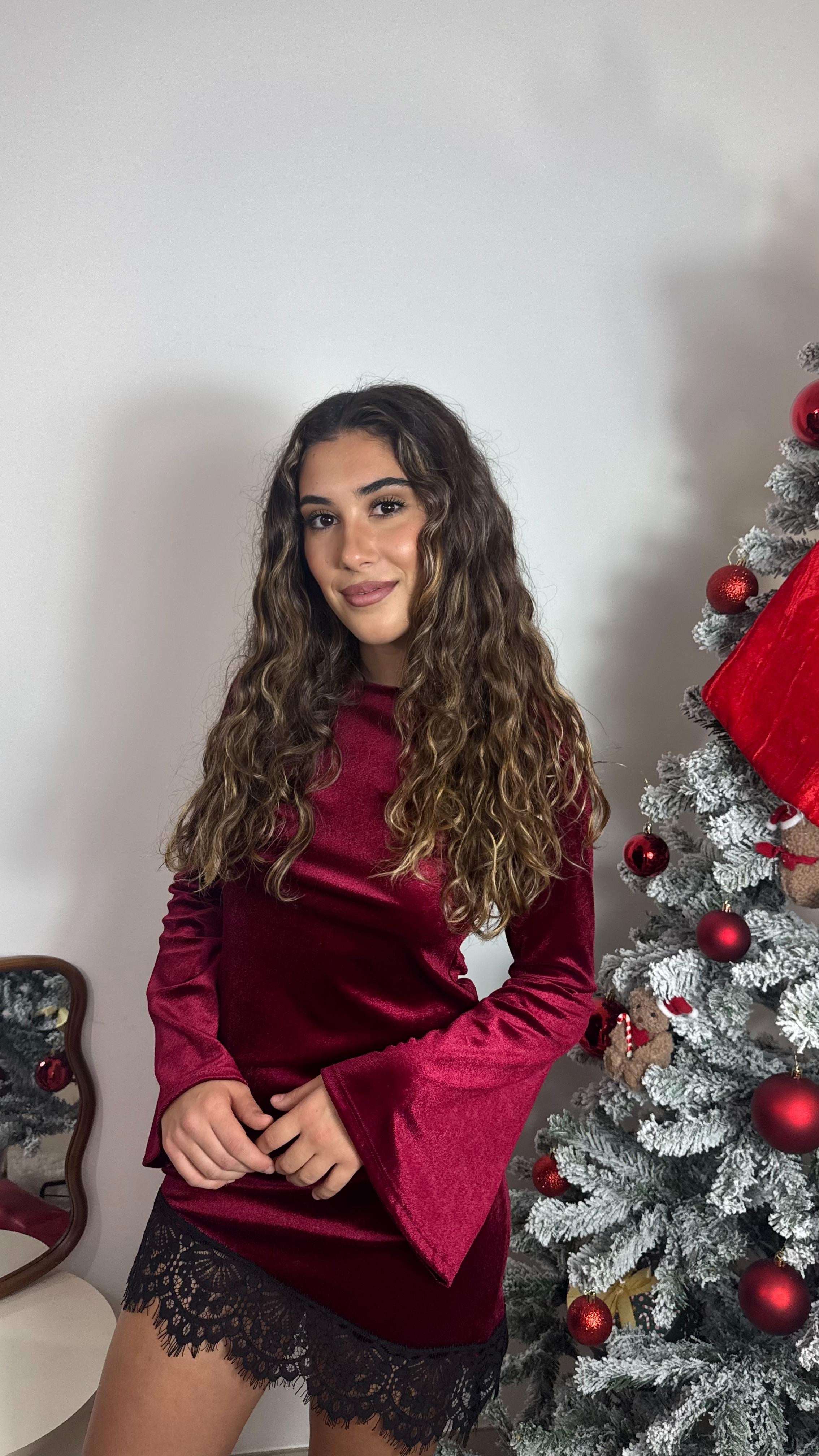 🥂Minidress Velvet Lace Burgundy