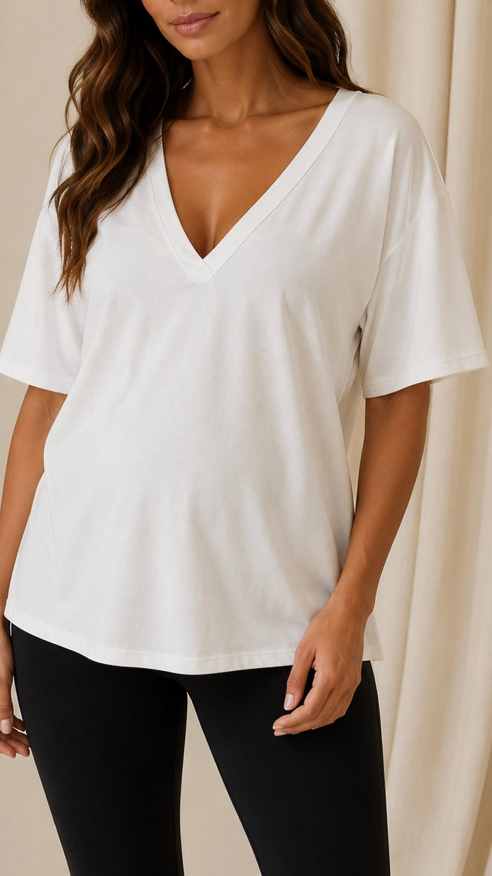T-Shirt Soft Scollo V Bianca