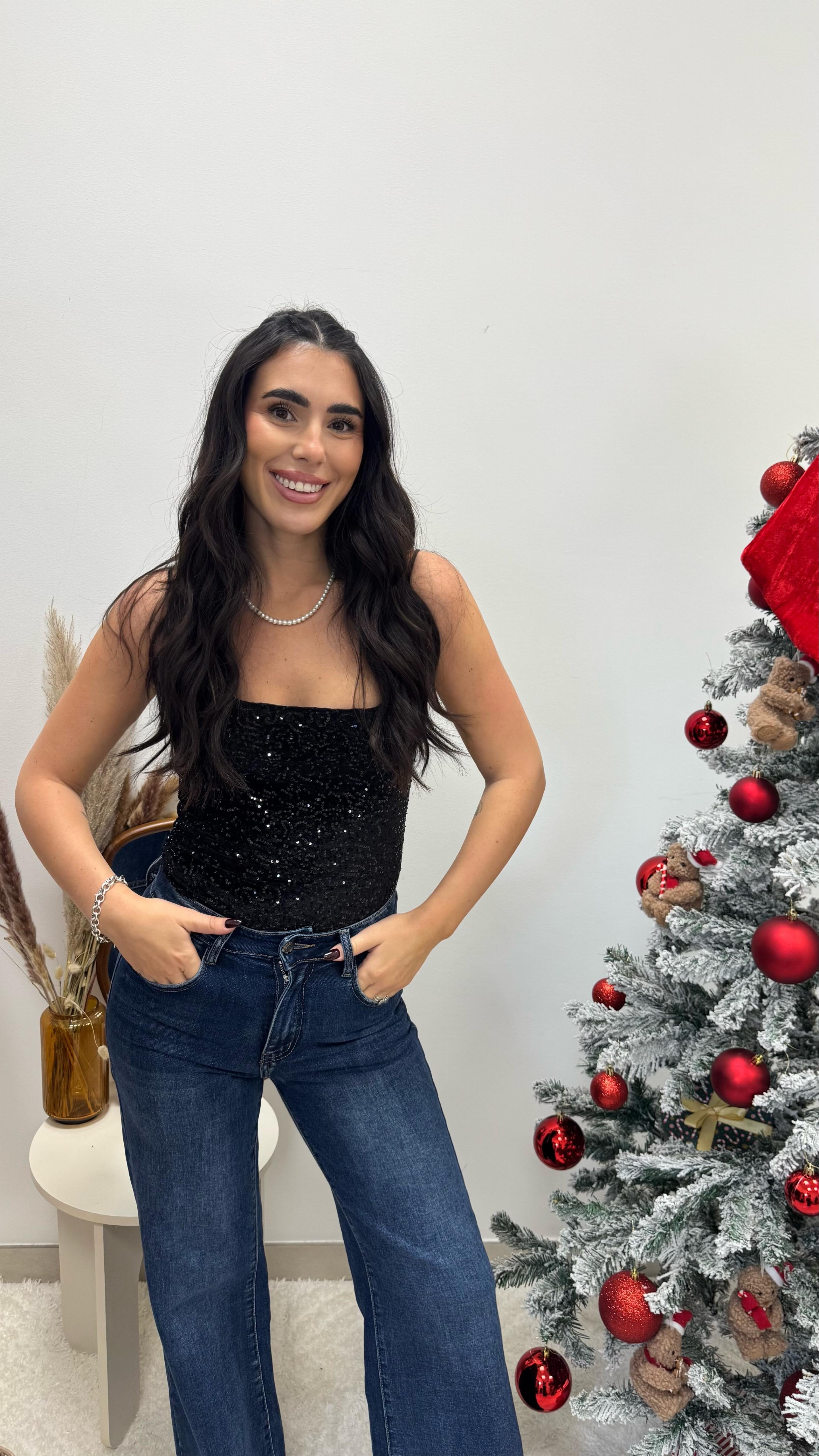 Body Paillettes Velvet Nero