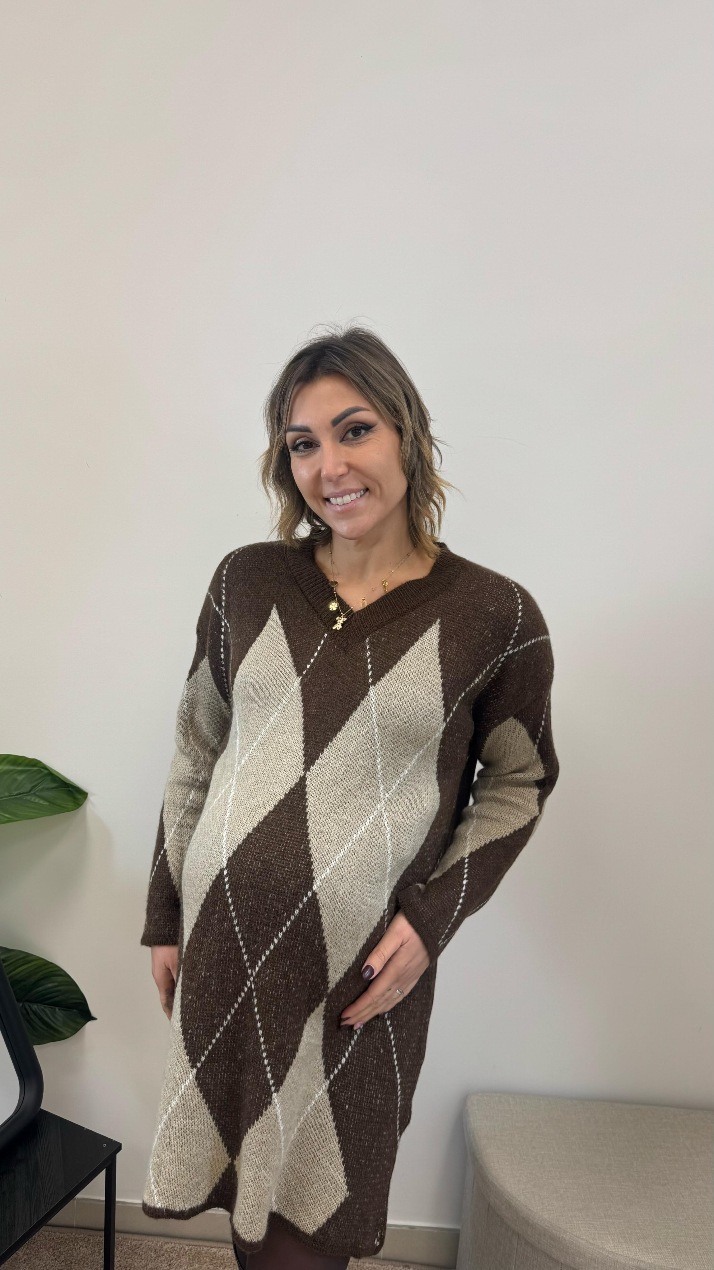 Abito Maxi Pull Rombi Choco