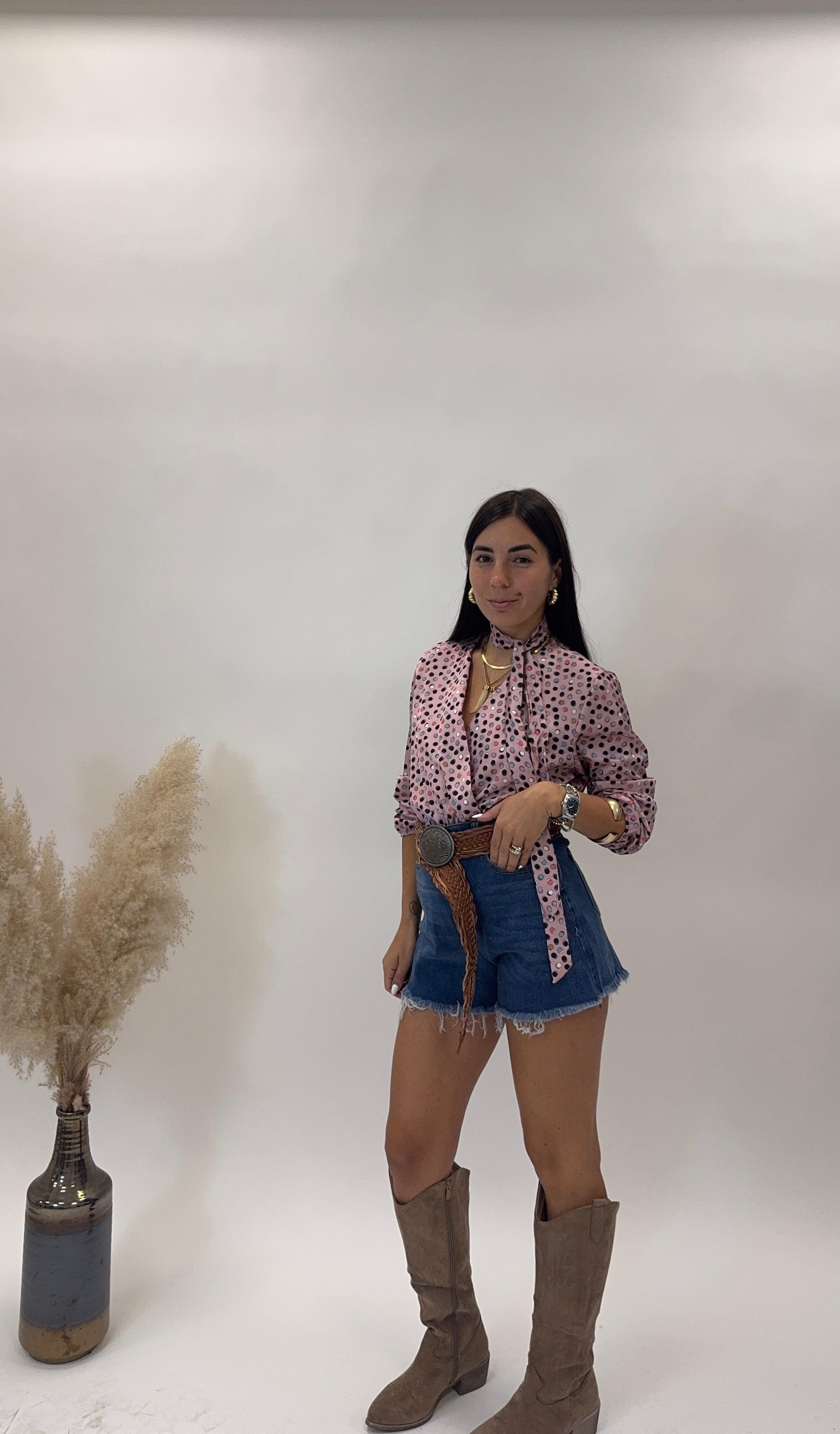 Blusa Scollo V effetto Silk Rosa