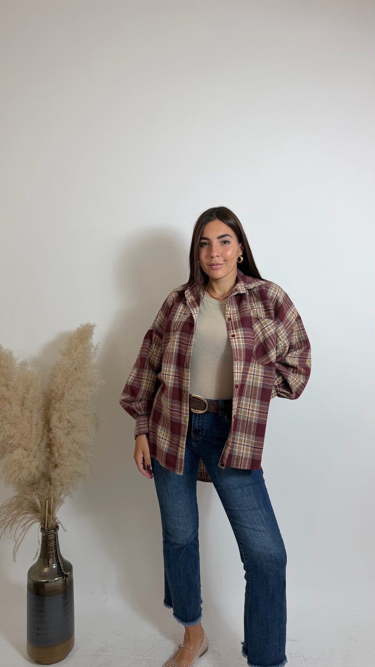 Camicia Manica Balloon Check Rosso India/Ecru
