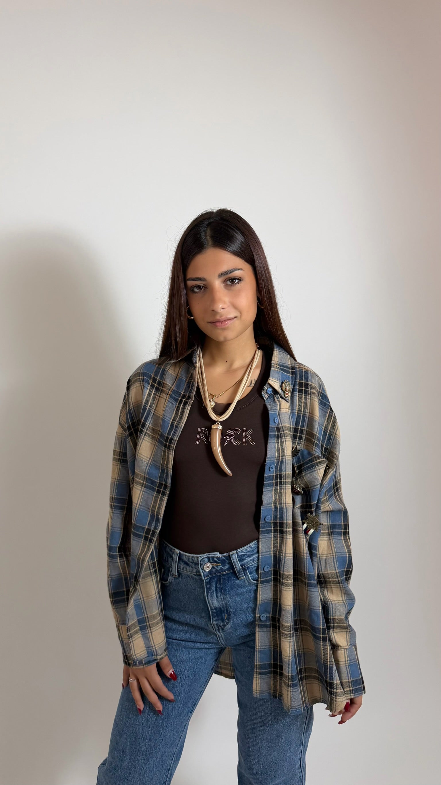 Camicia Check Charm Sky/Ecru