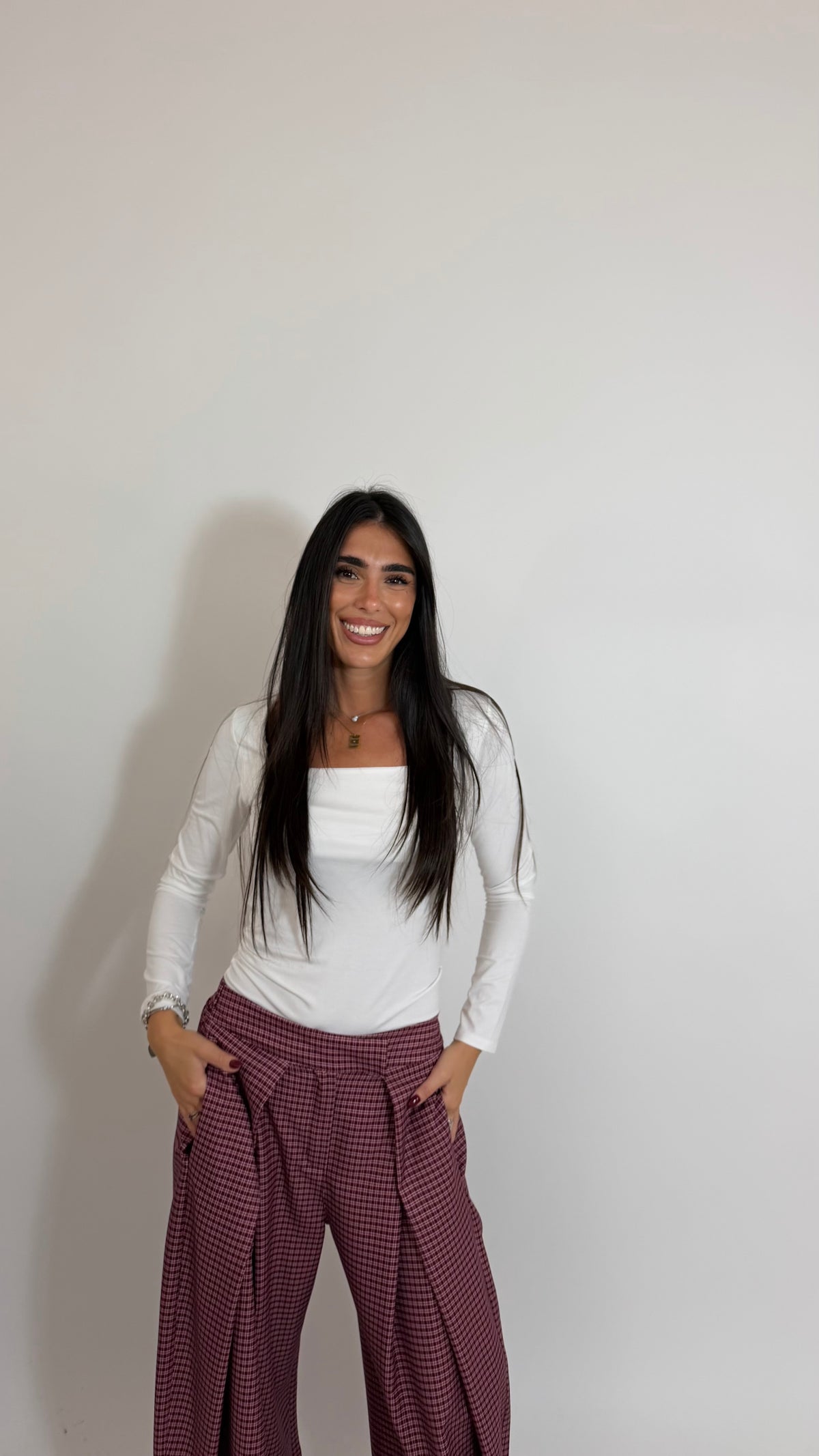 Pantalone Check Palazzo Burgundy