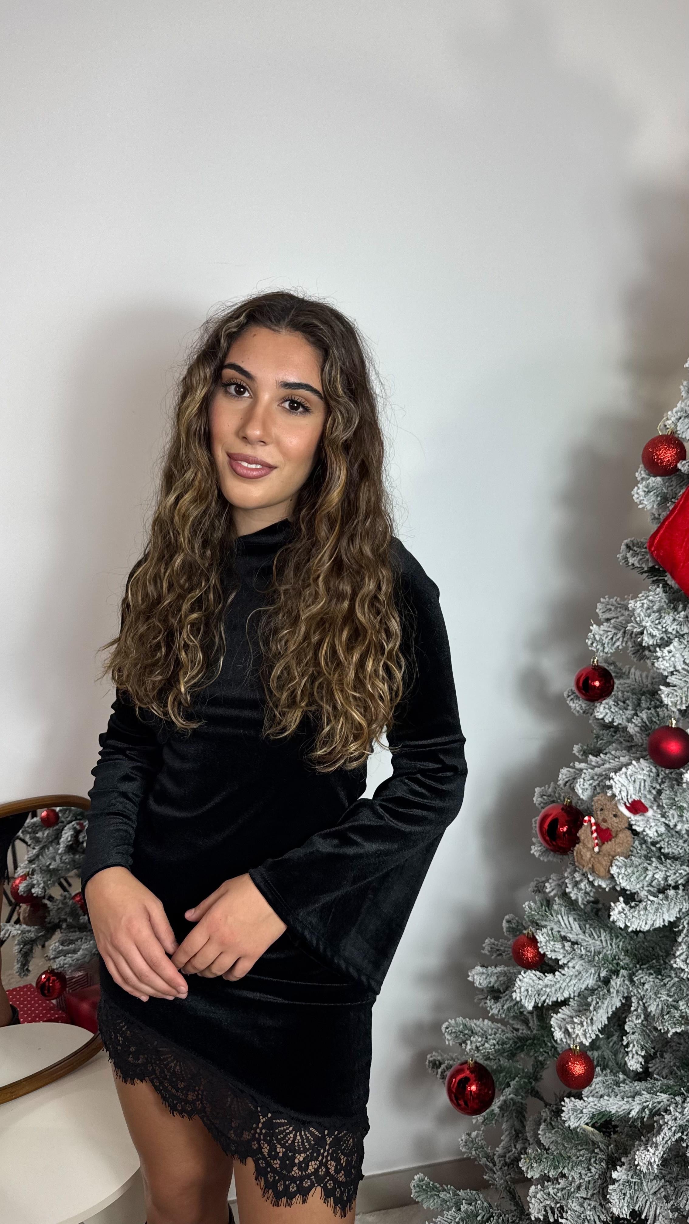 🥂Minidress Velvet Lace Nero