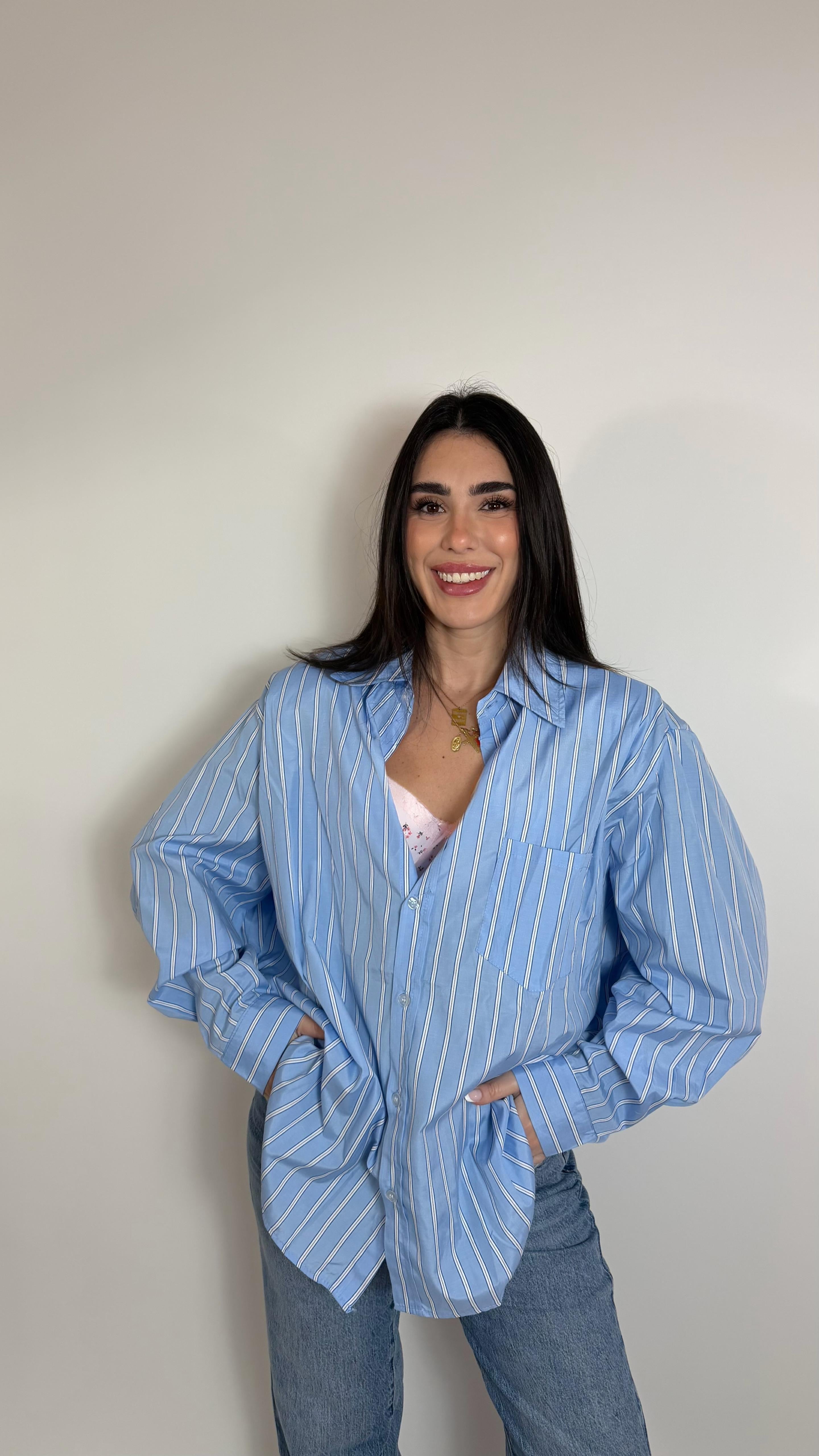 Camicia Spallina Stripes Celeste