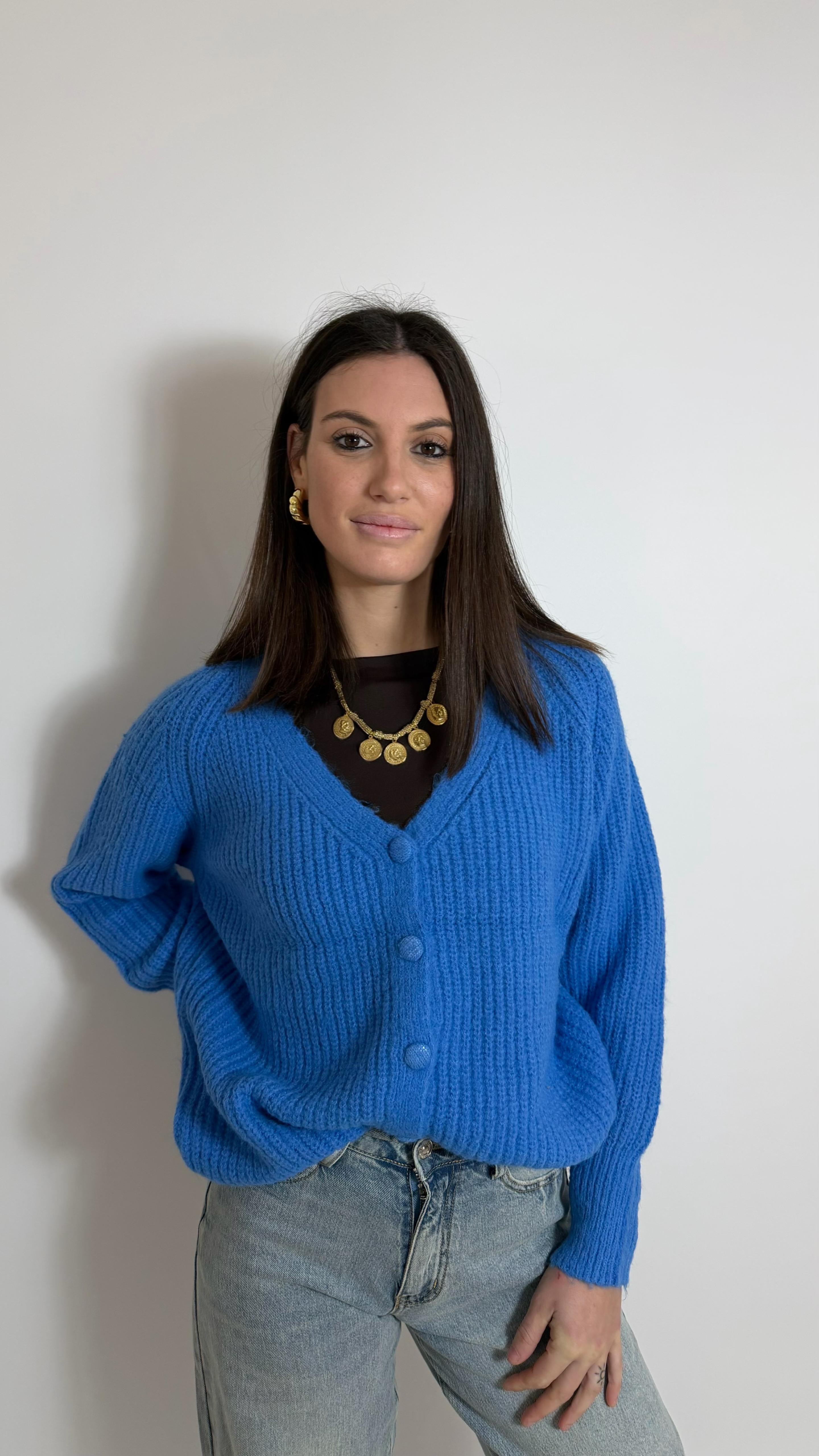 Cardigan Bottoni Rivestiti Sky Blue