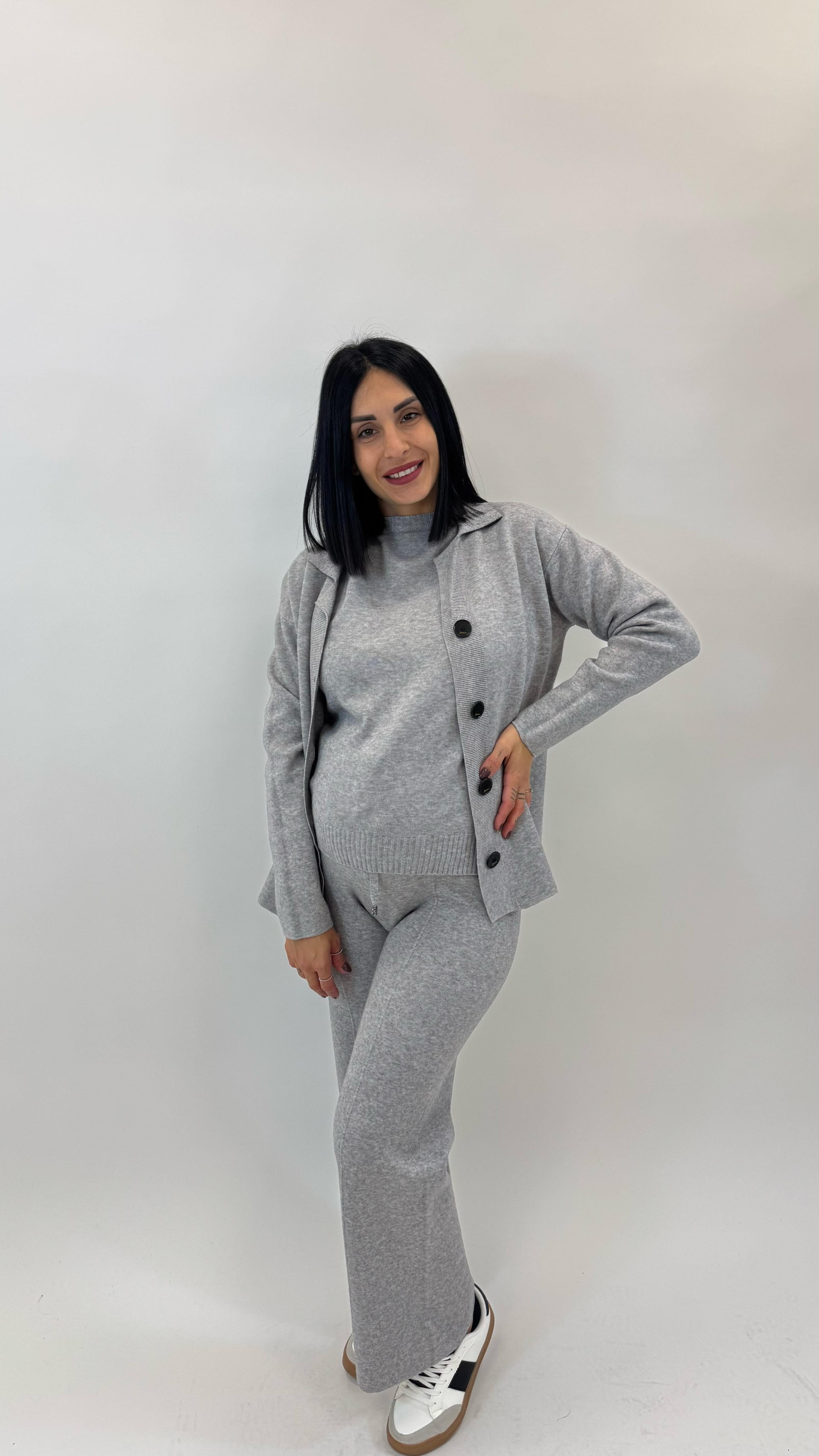 Cardigan Polo Top Quality Grigio Perla