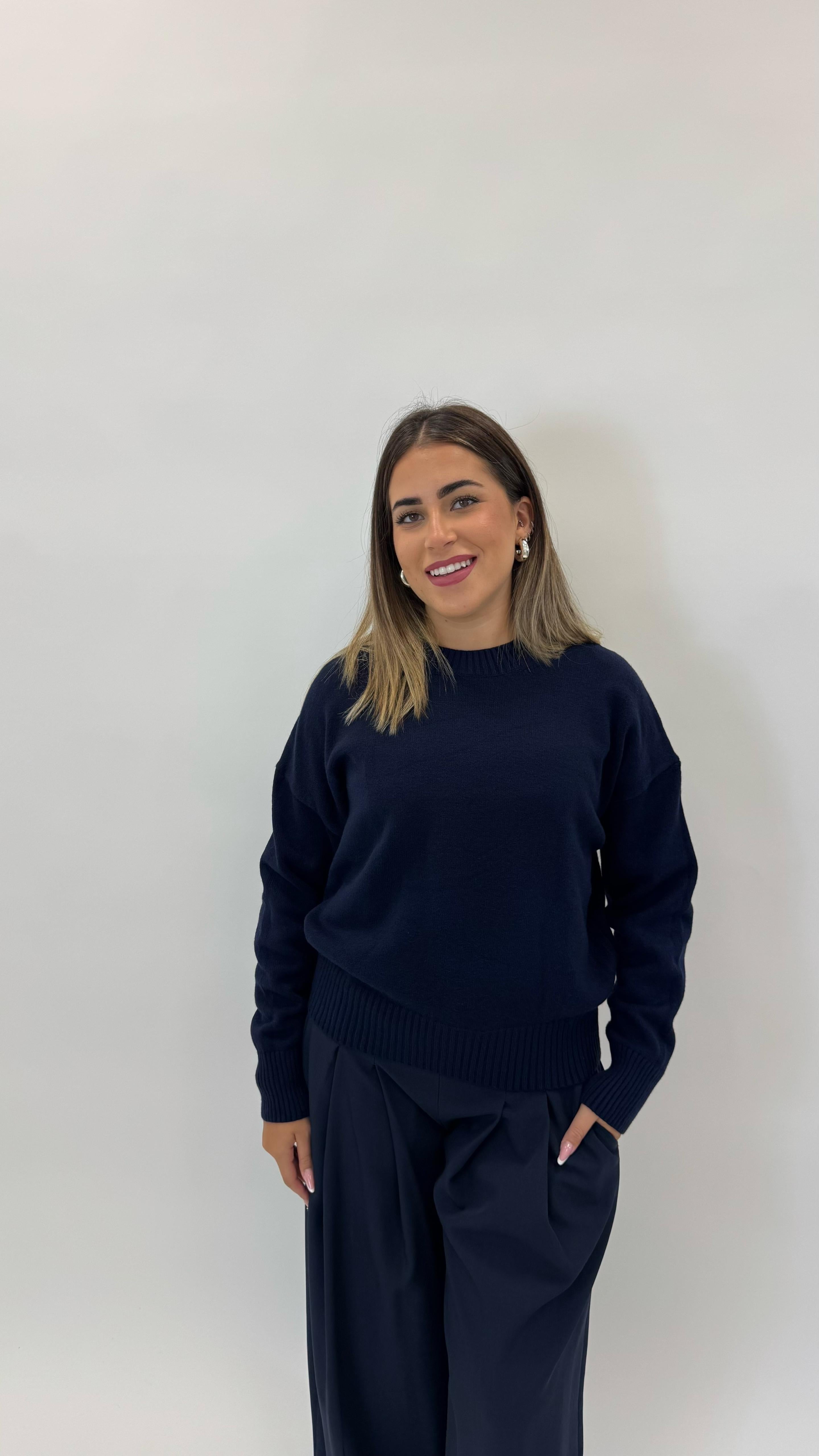 Pulloverone in Maglia Blu Notte