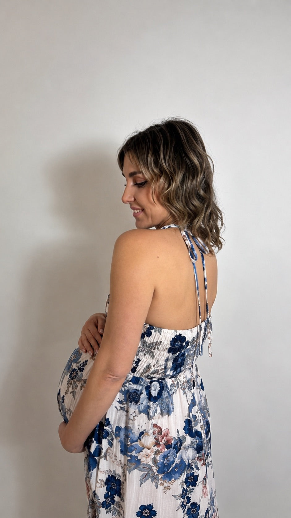 Maxi Dress Flower Jewel Blu