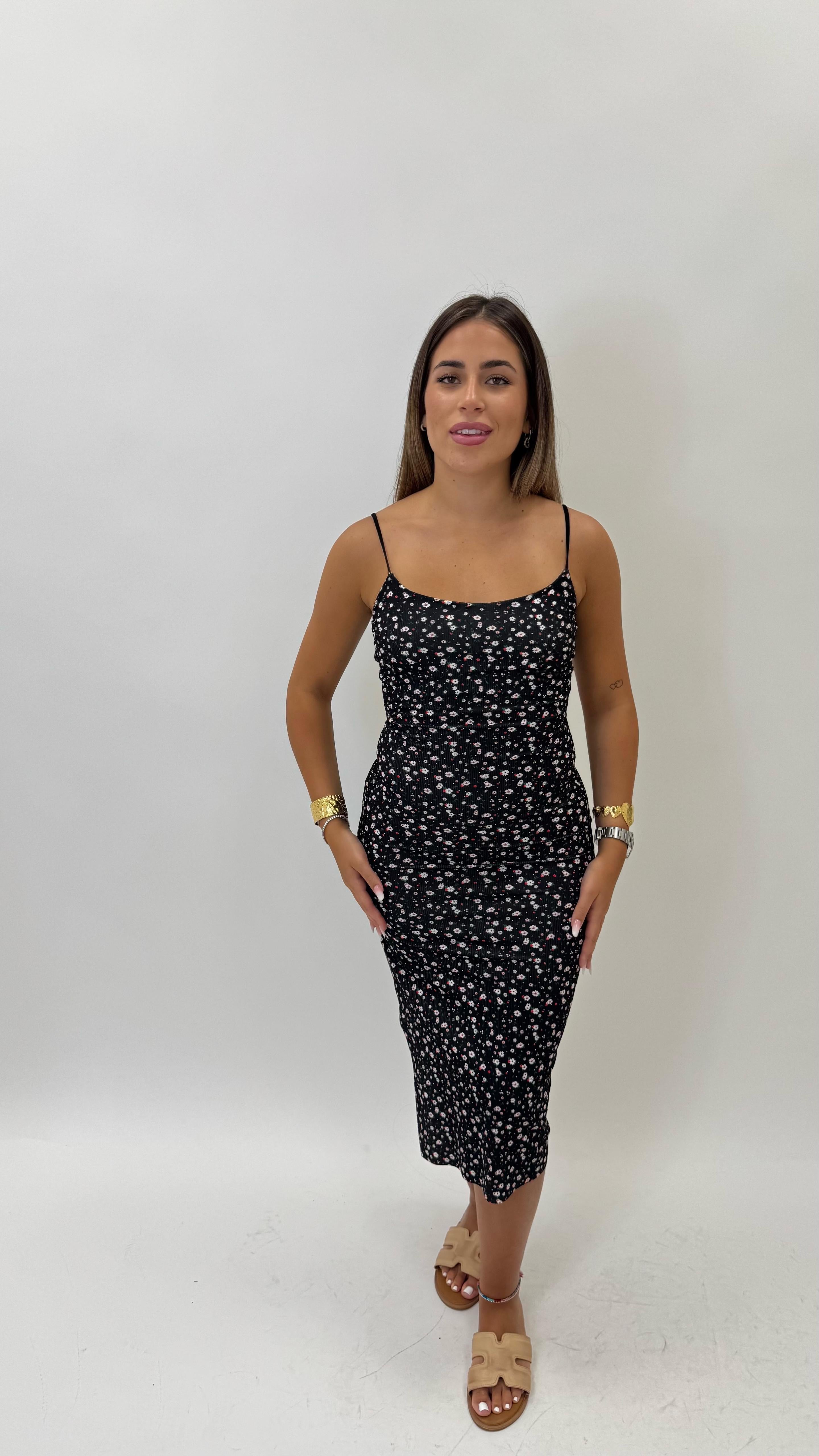Abito Coste Strette Flowers Nero