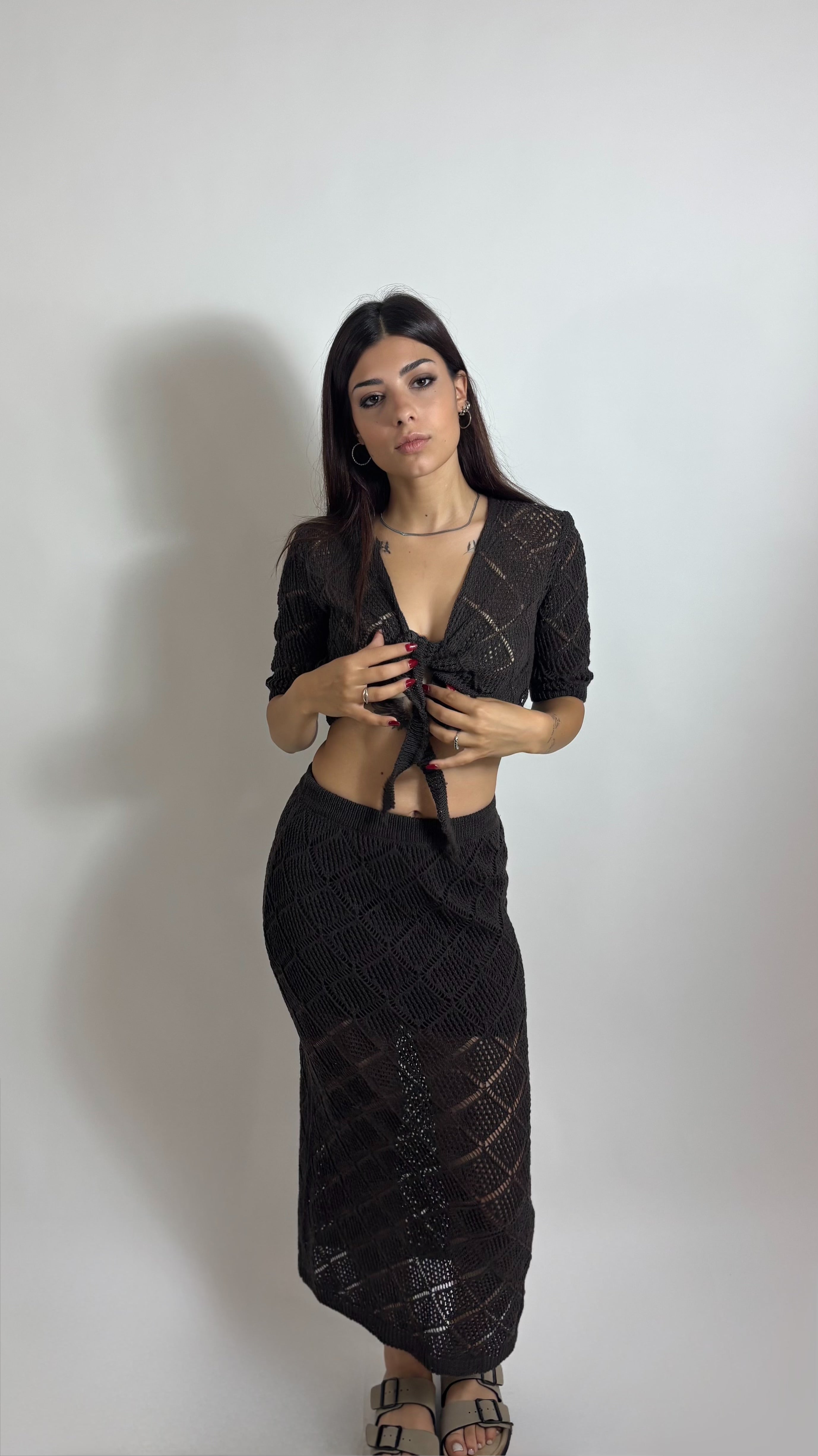 Set Cardigan & Skirt Crochet Moka