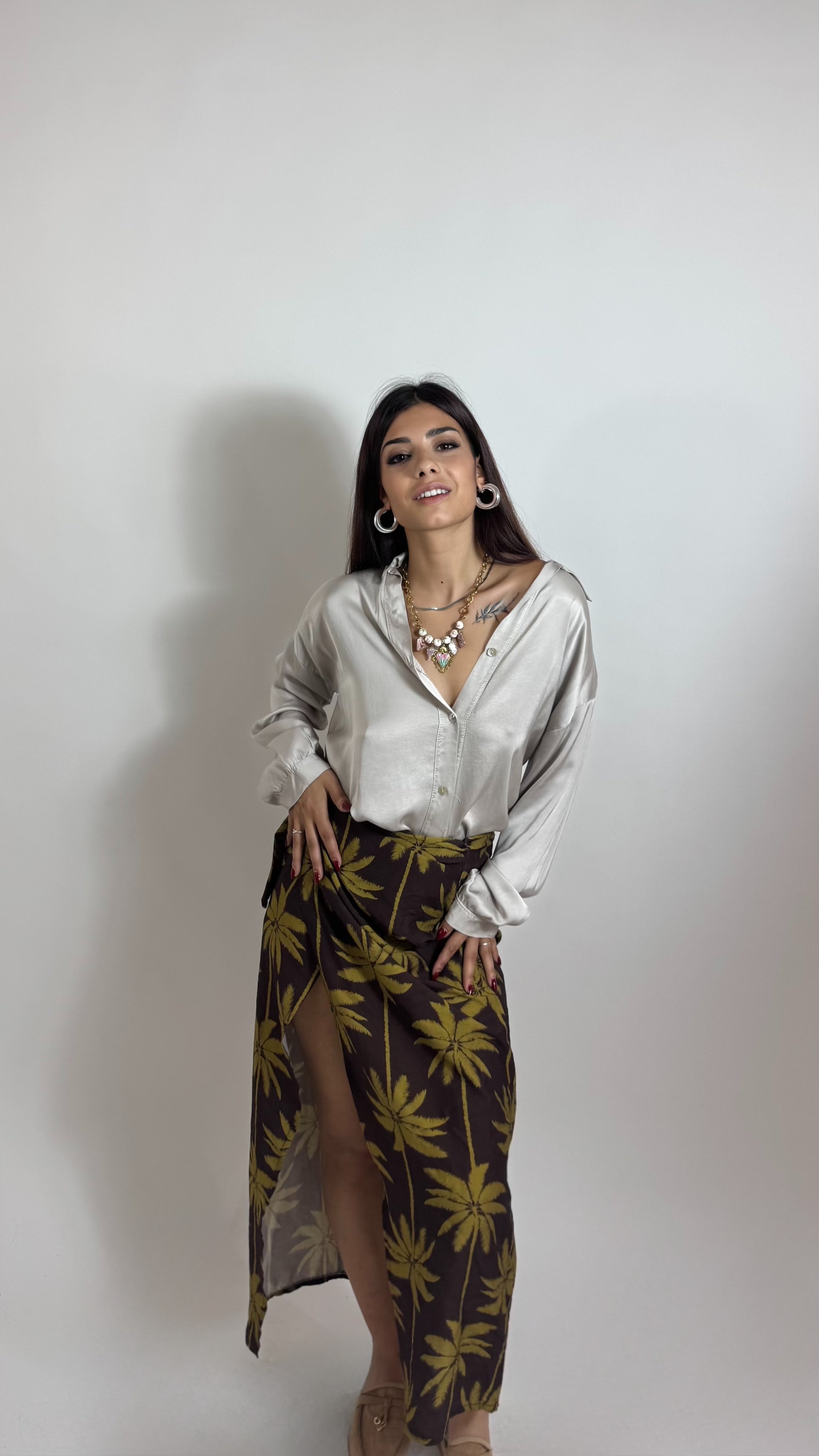 Gonna Pareo Midi Palms Moka/Green