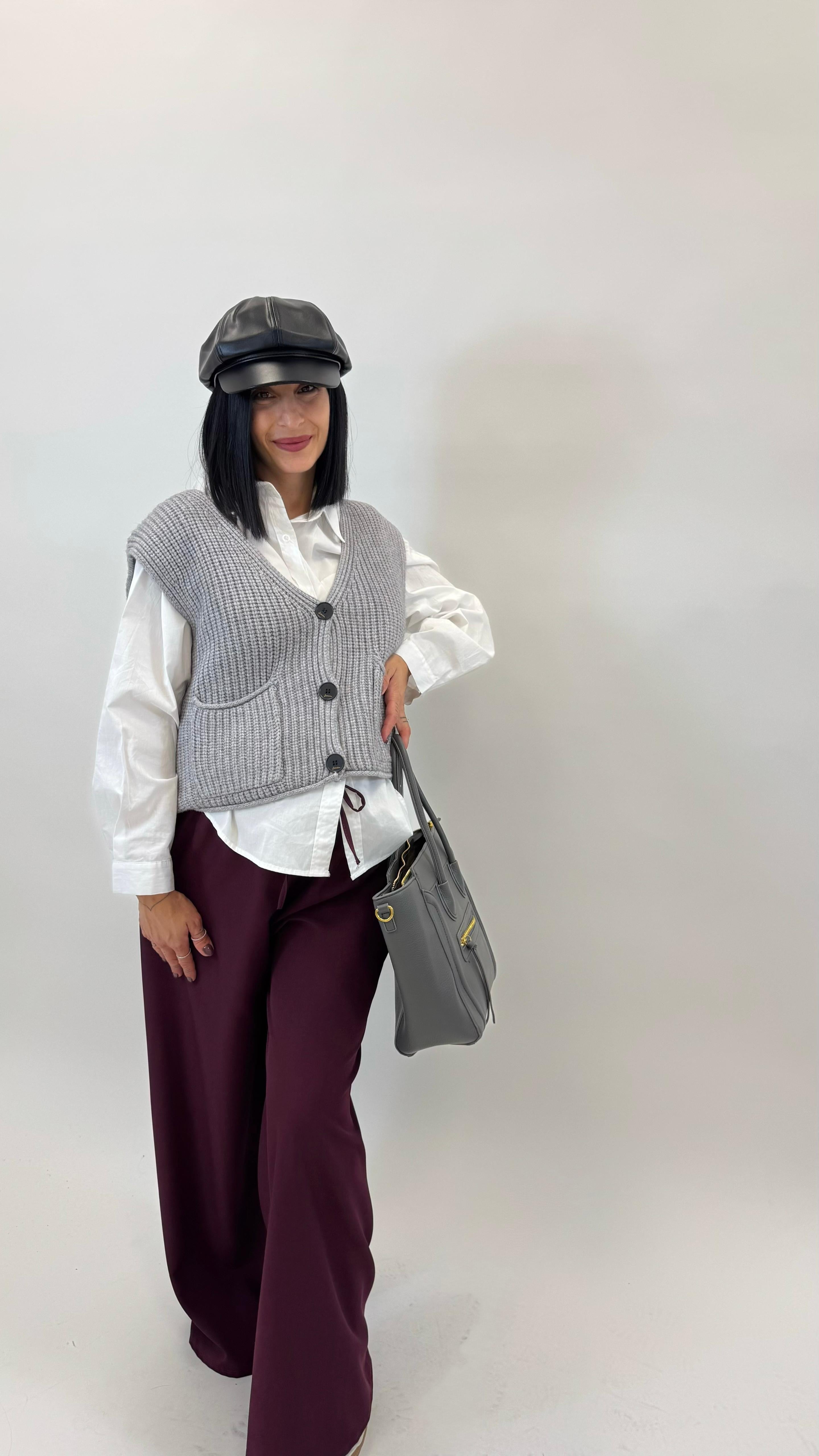 Gilet In Maglia Inglese Grigio Perla