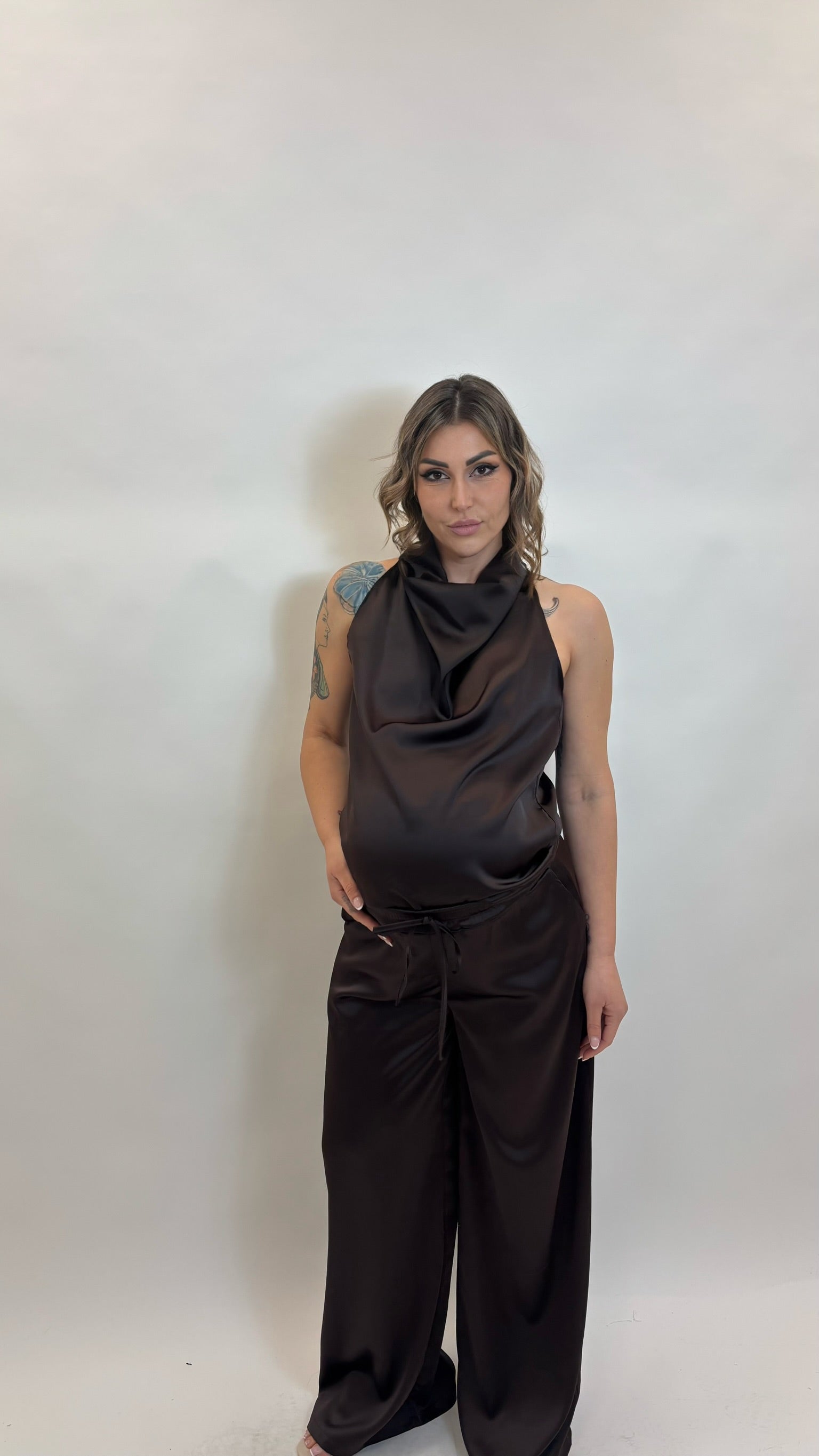 Set Silk Top & Pants Choco