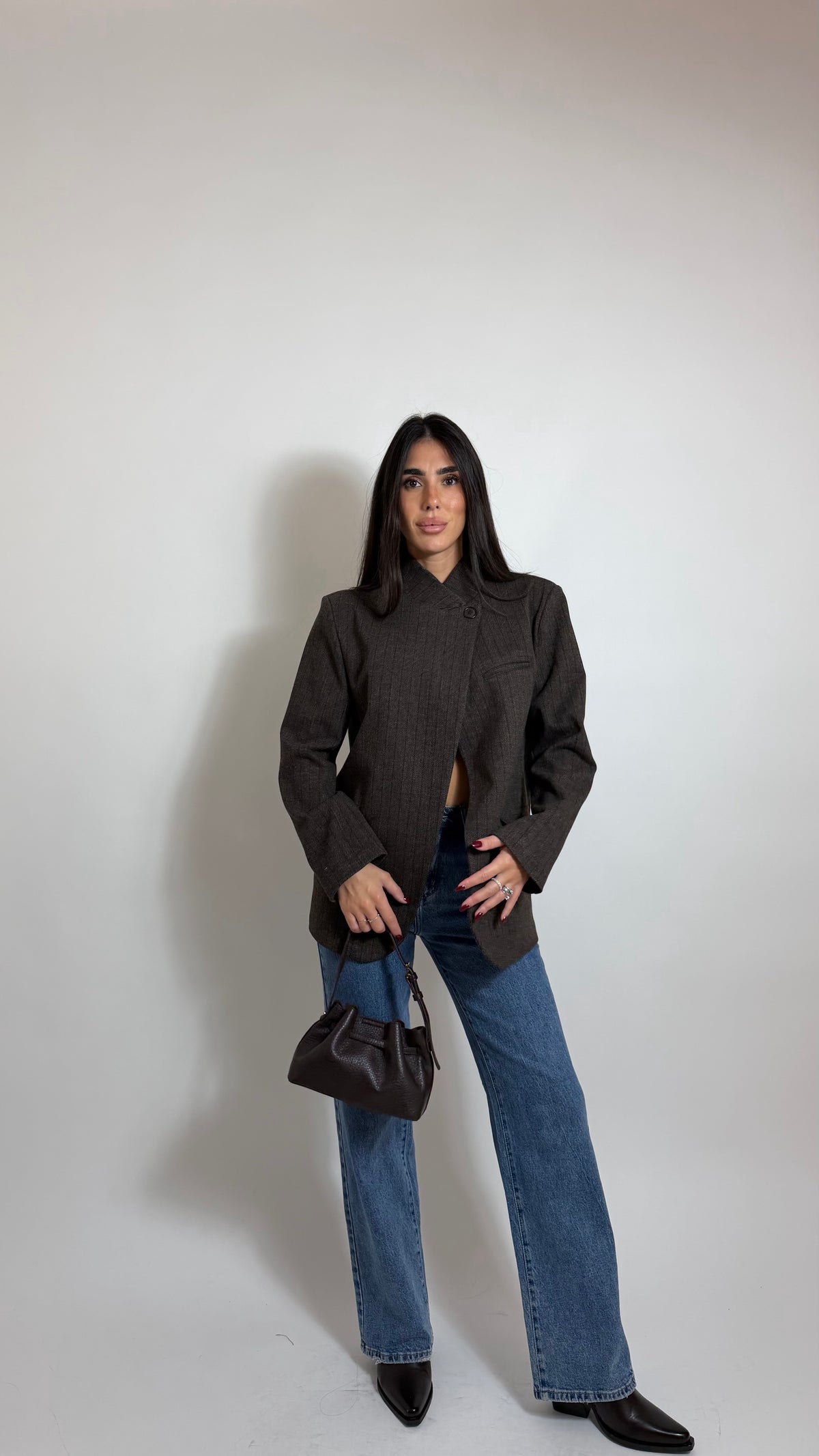 Giacca Blazer Asimmetrica Gessata