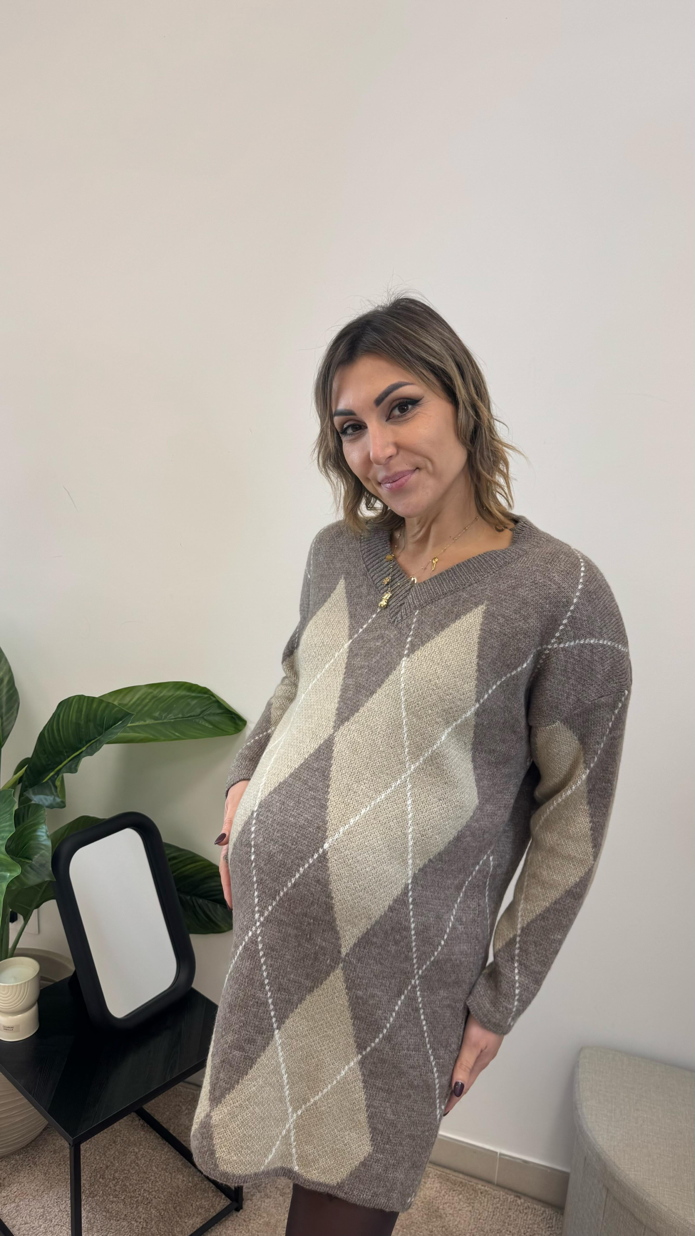 Abito Maxi Pull Rombi Moka