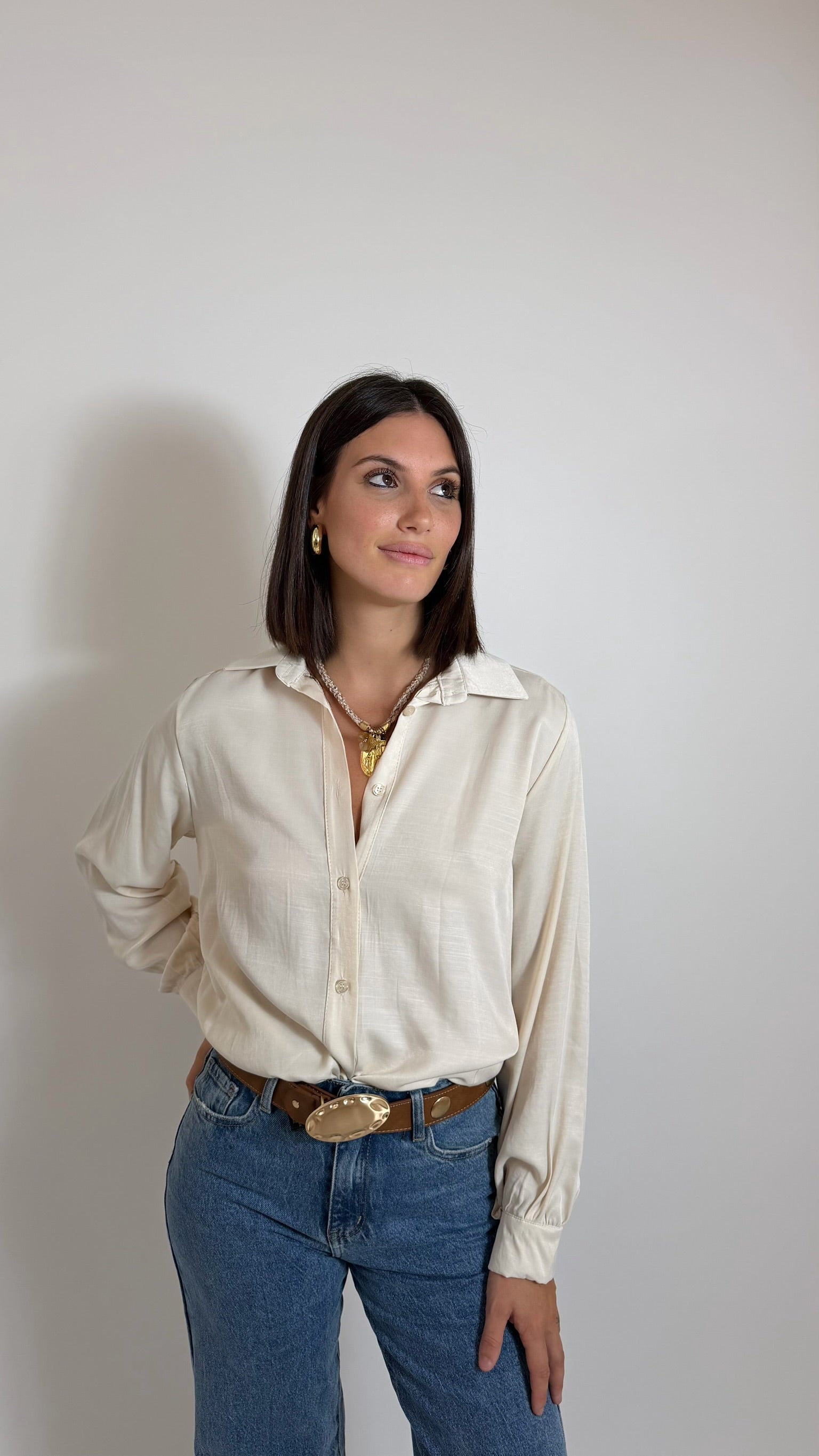 Camicia Basic Fluid Burro