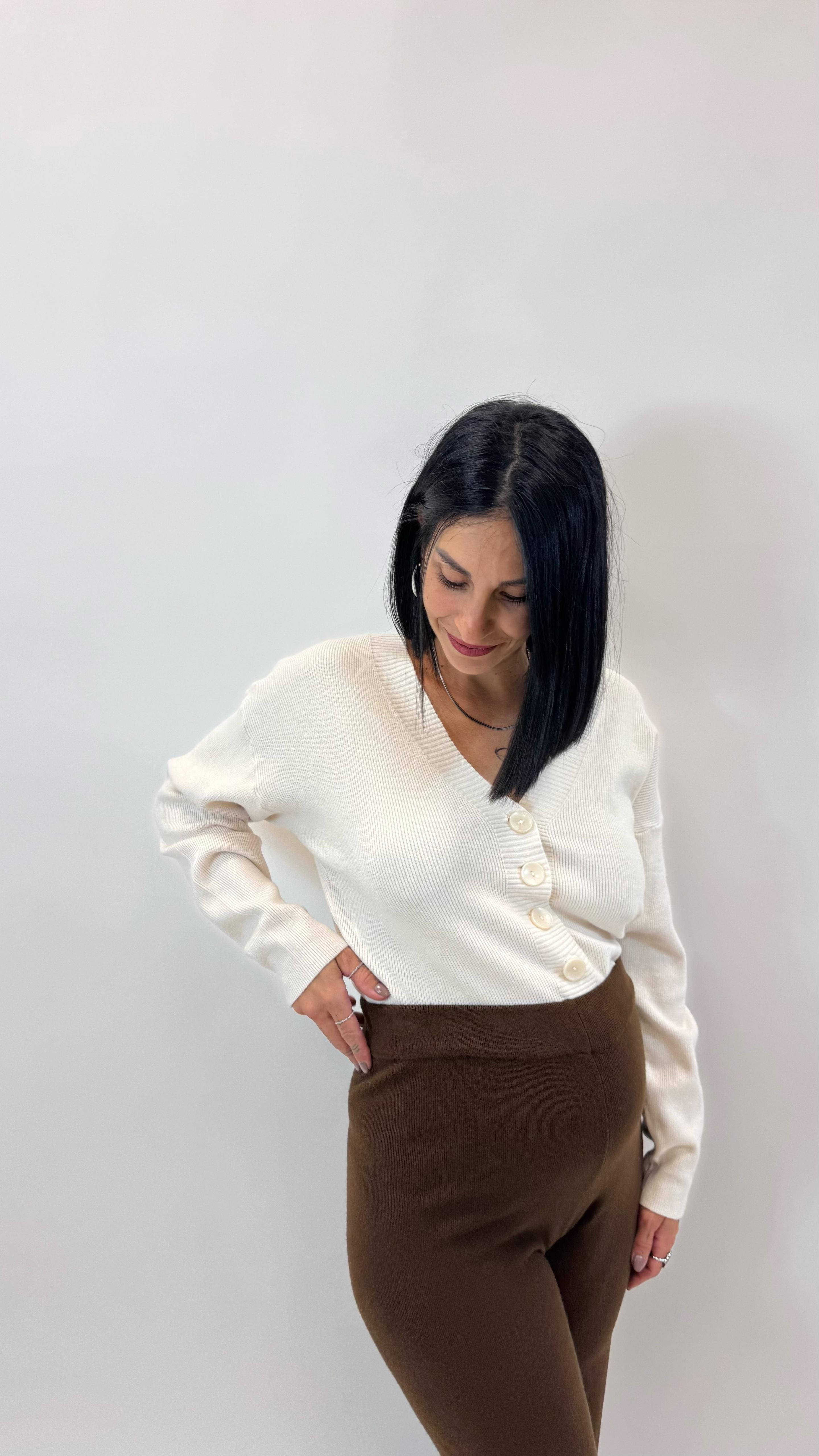 Pull Bottoncini Maglina Morbida Burro