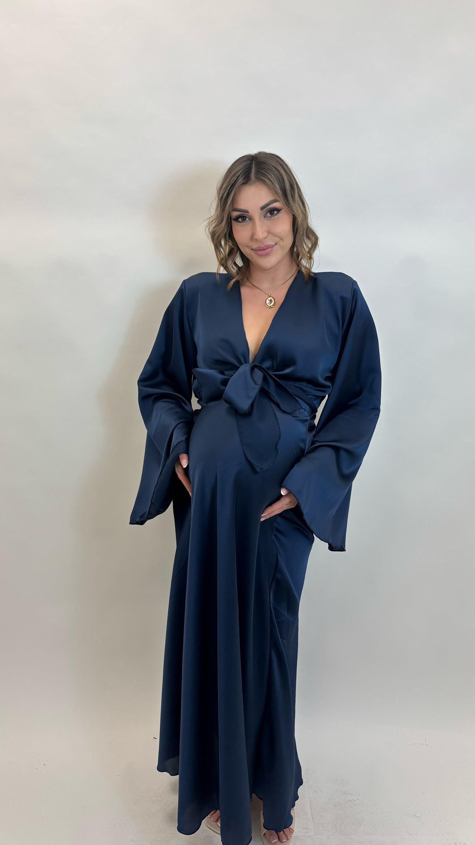 Set Silk Top & Skirt Blu