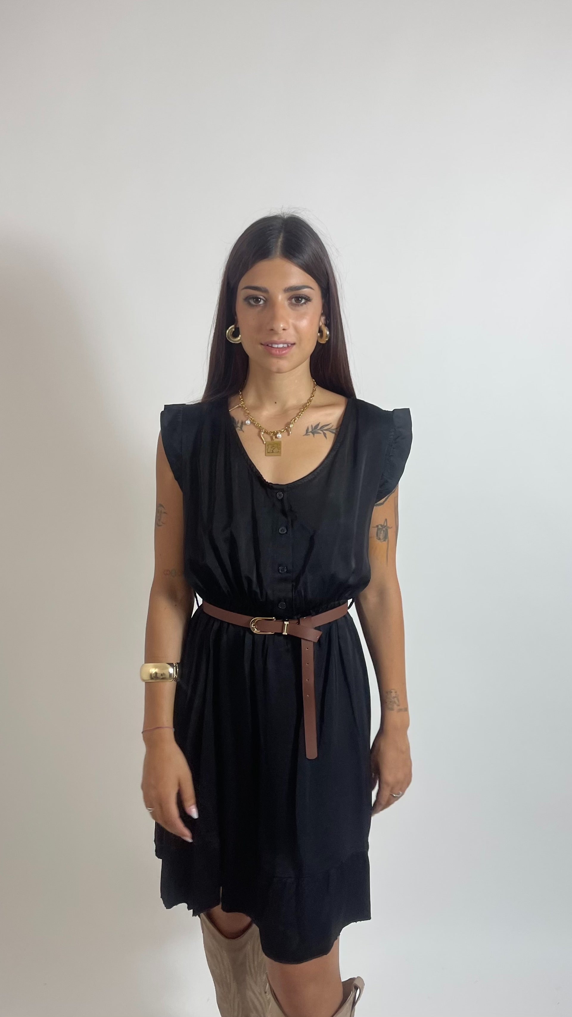 Mini Dress Soft Volant Nero