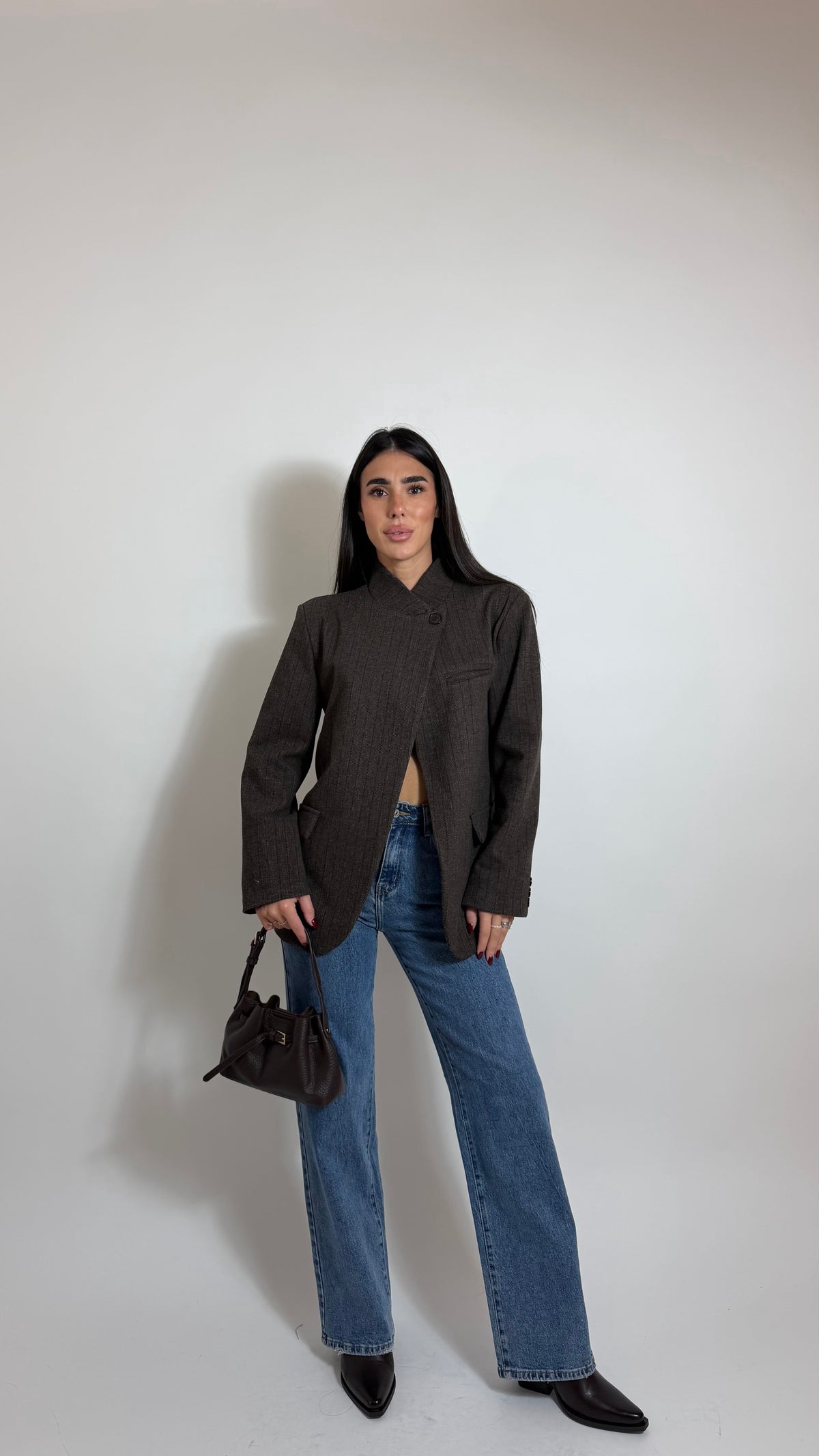 Giacca Blazer Asimmetrica Gessata