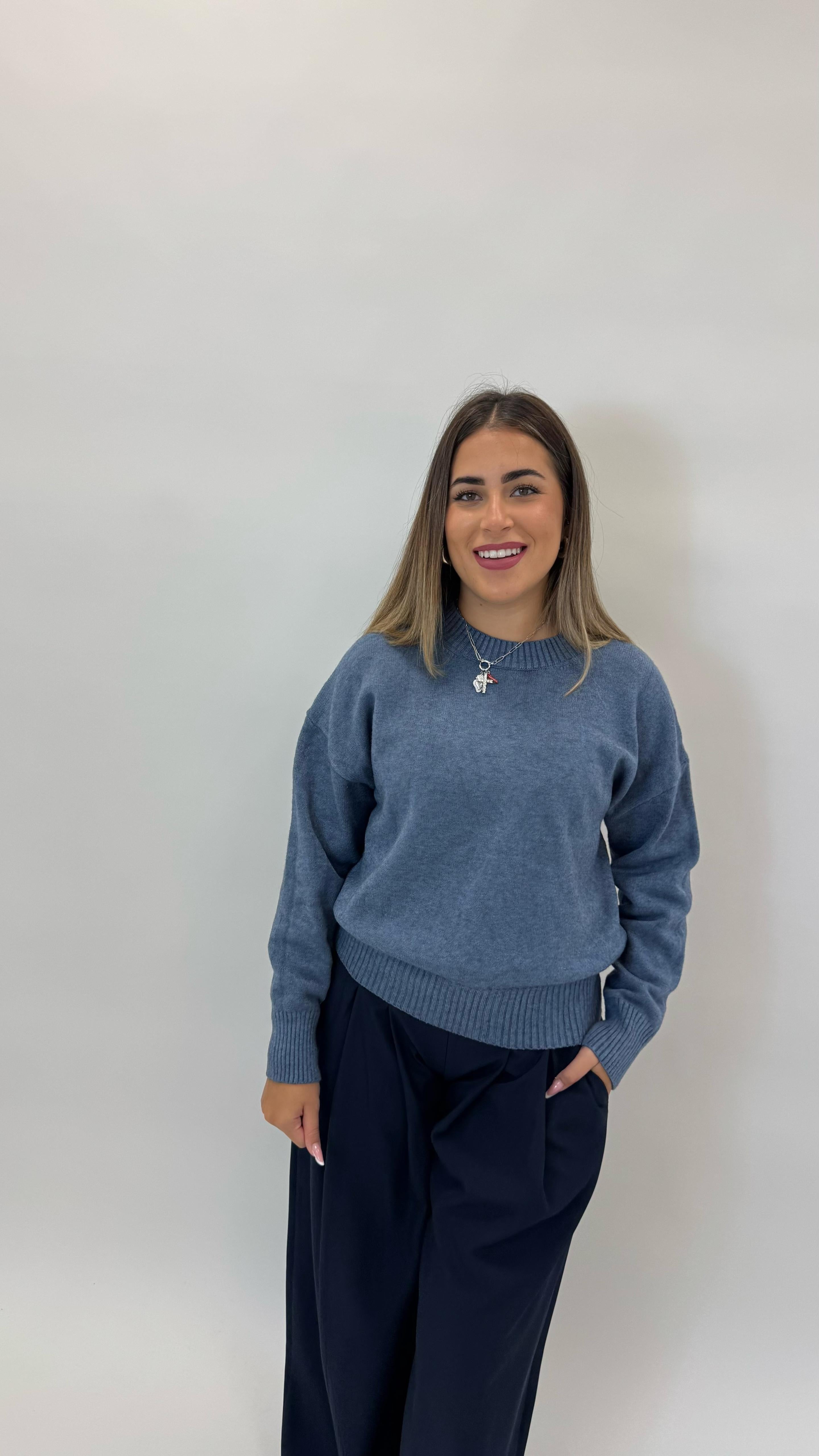 Pulloverone in Maglia Ceruleo