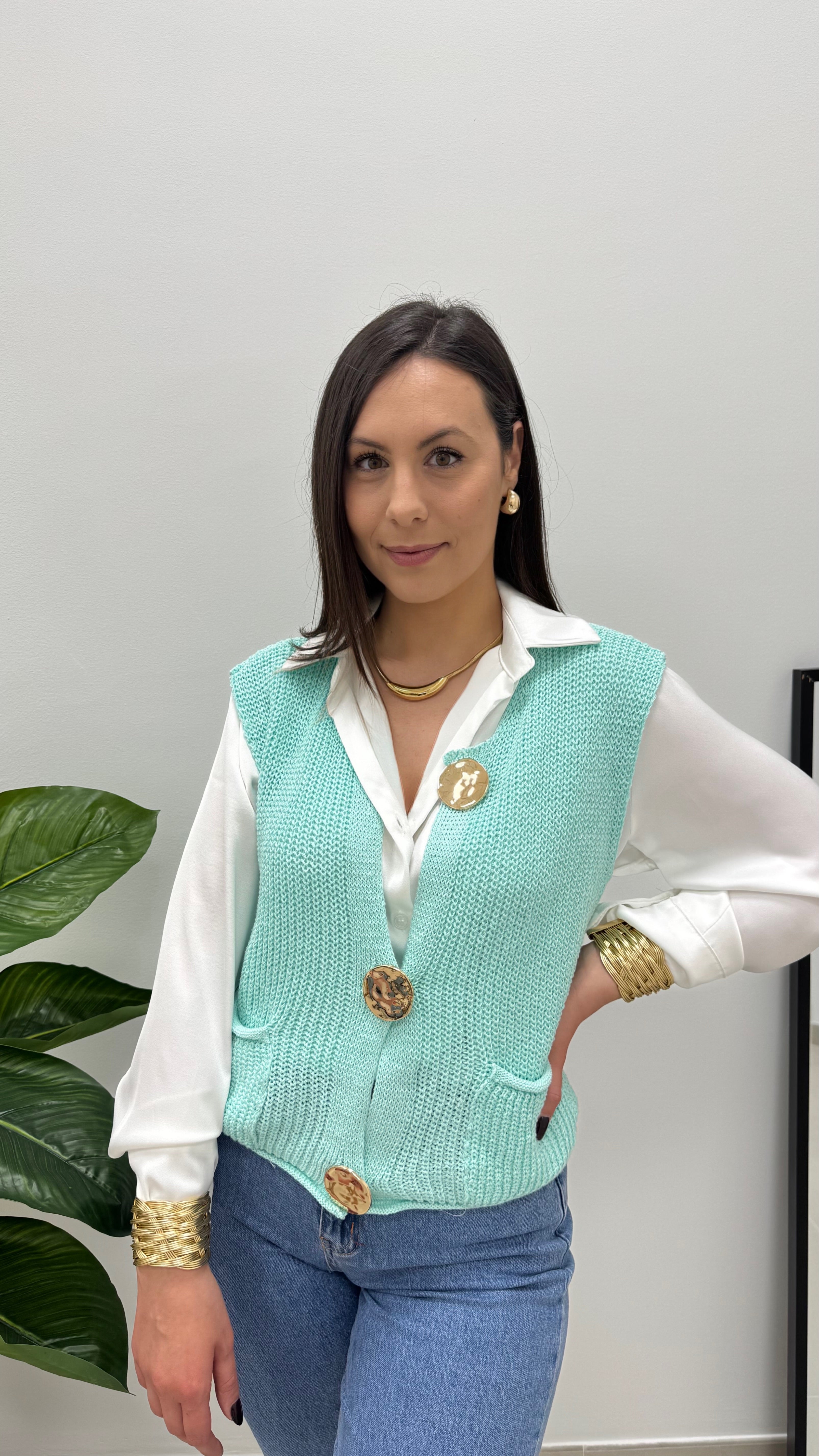 Gilet in Filo Acqua Marina