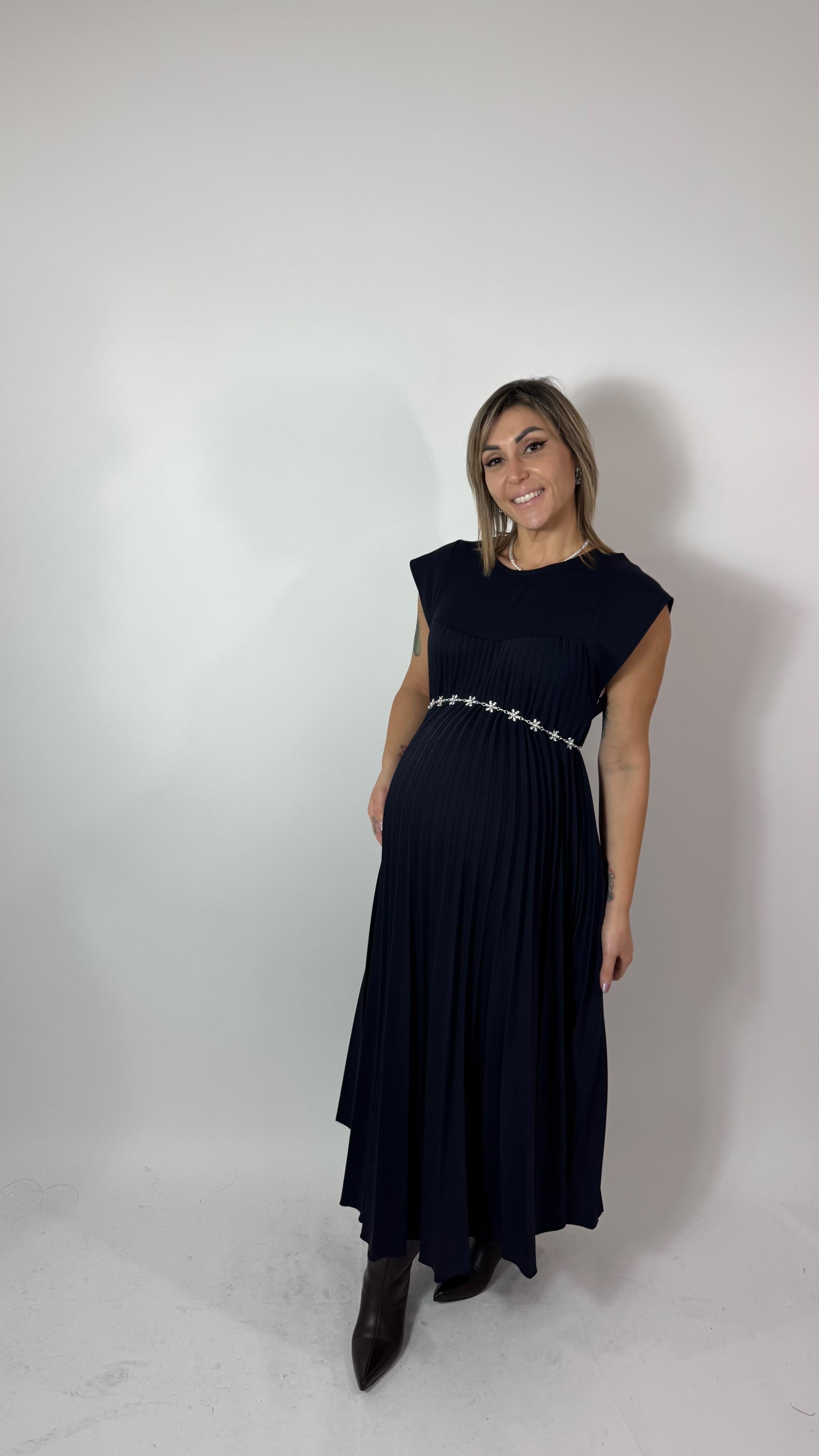 Abito Plissé Elegance Blu Notte