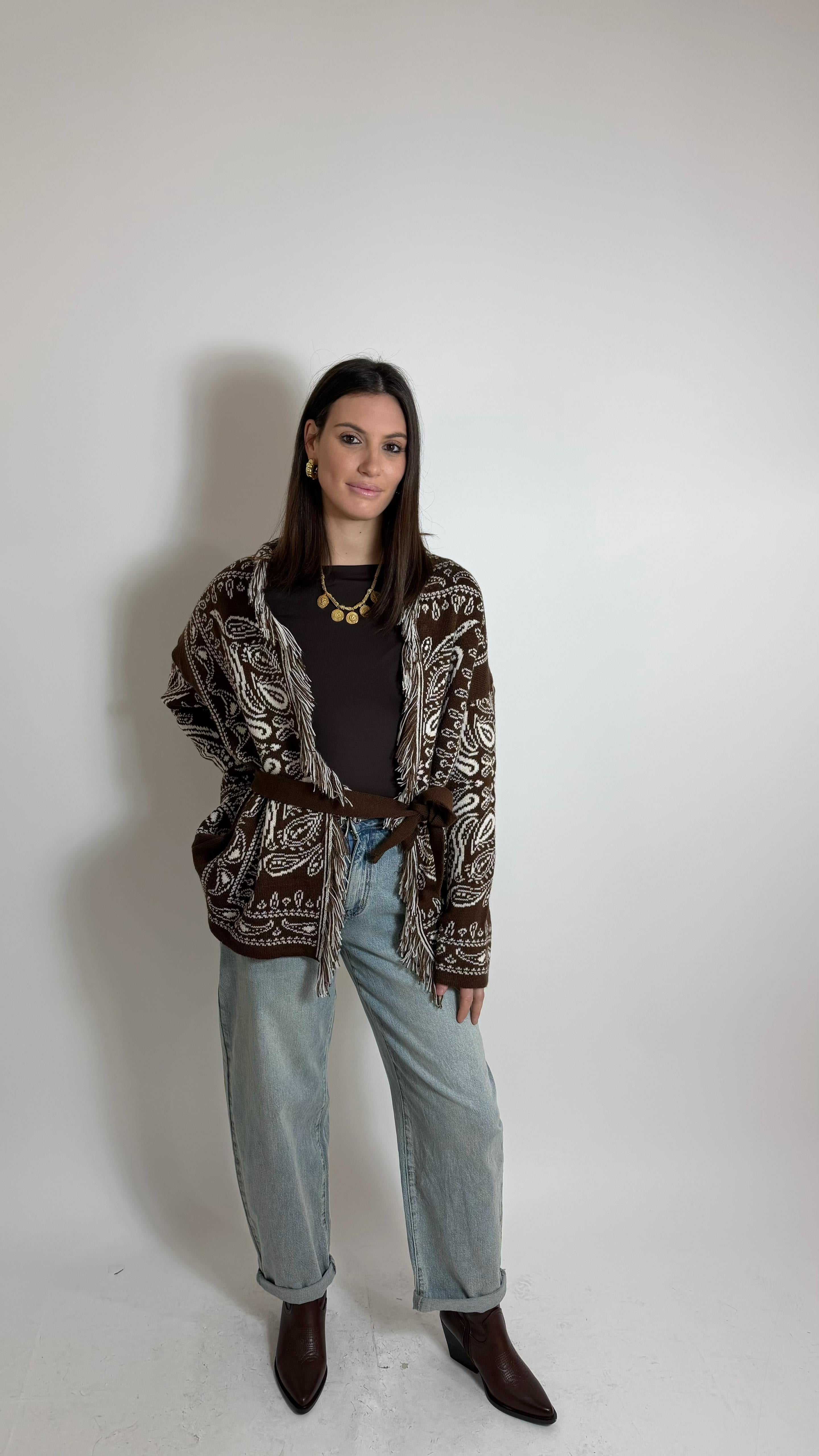 Cardigan Etnico White&Choco