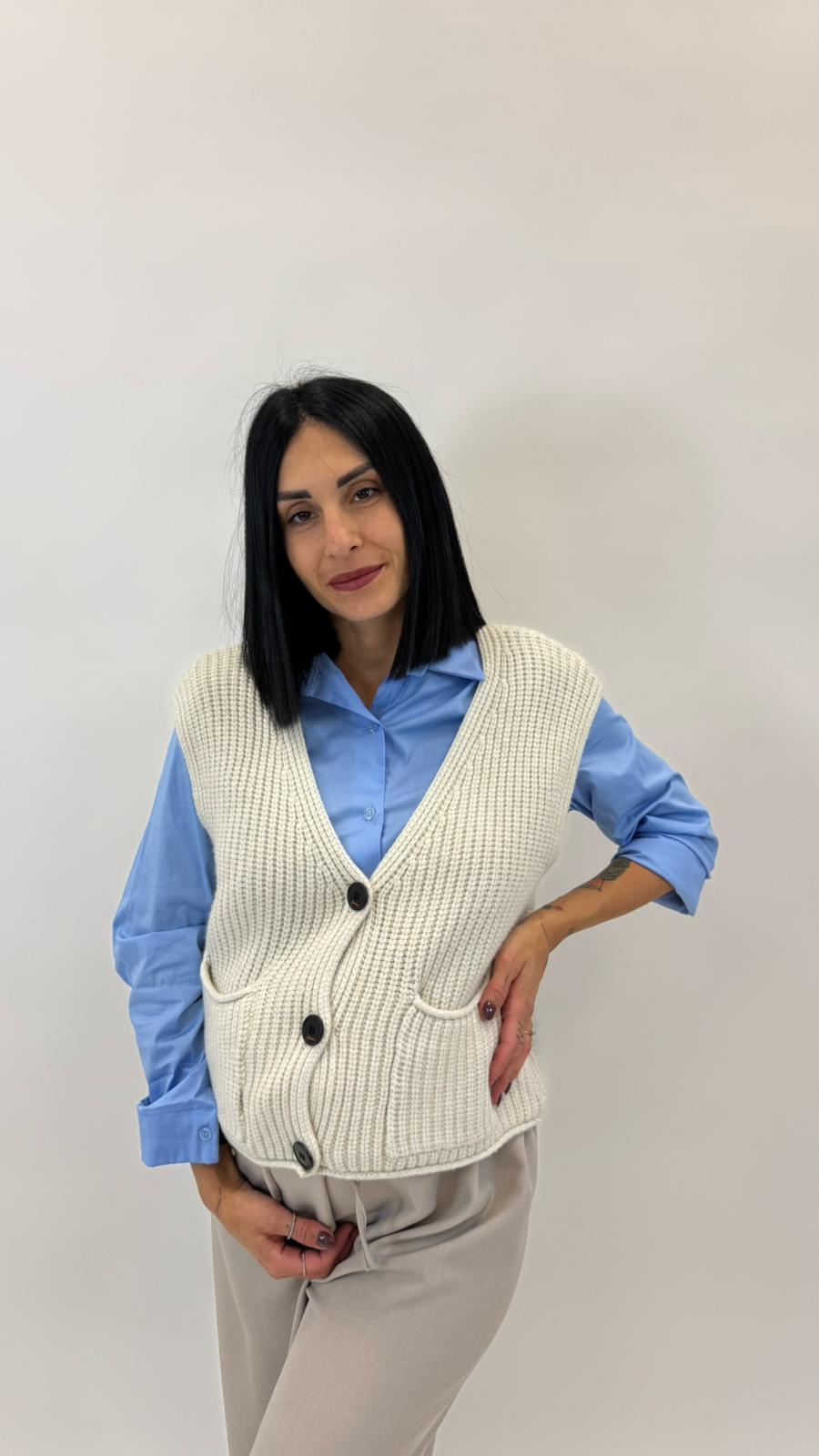 Gilet In Maglia Inglese Burro