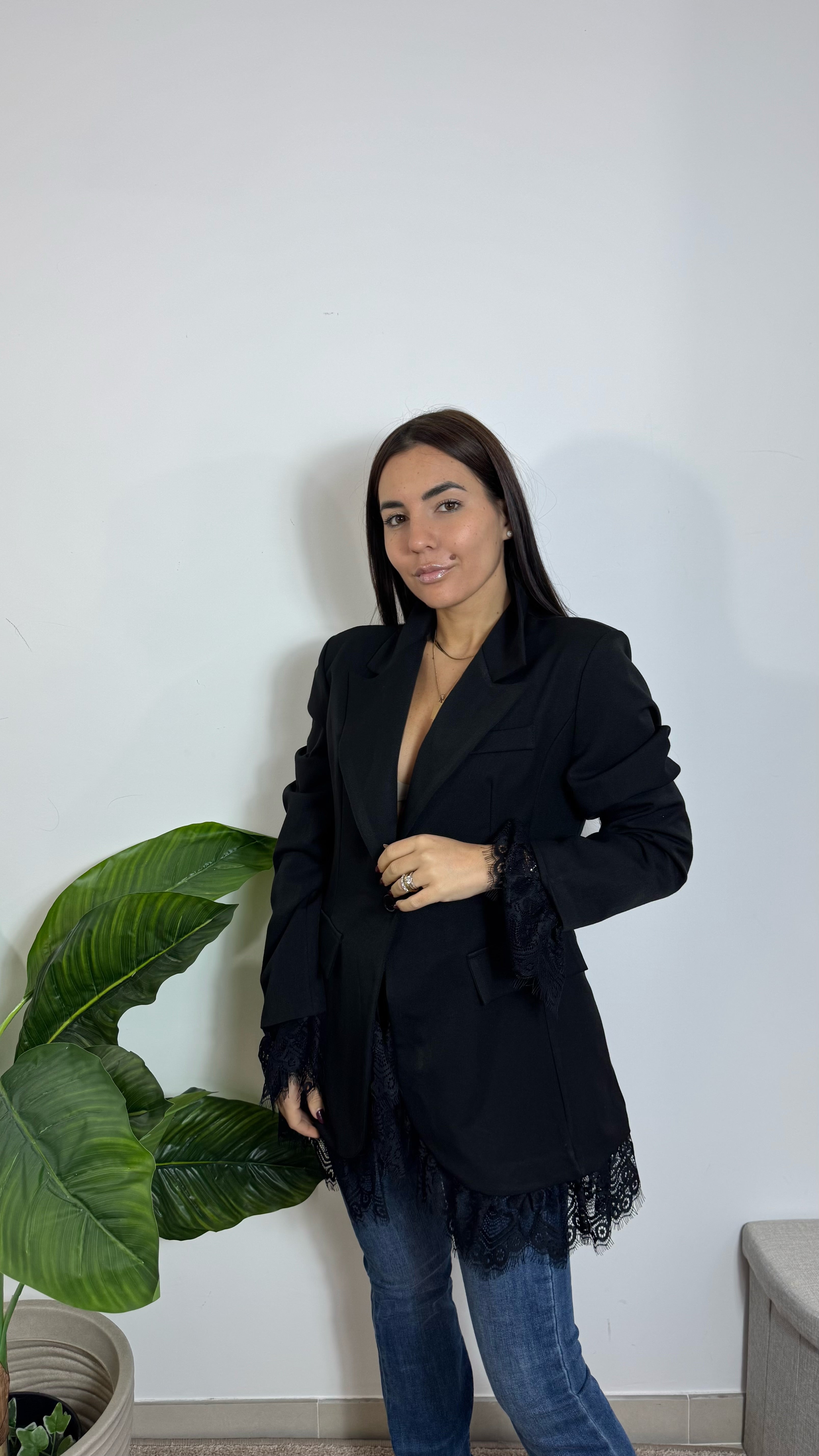 Giacca Inserti Pizzo Nera