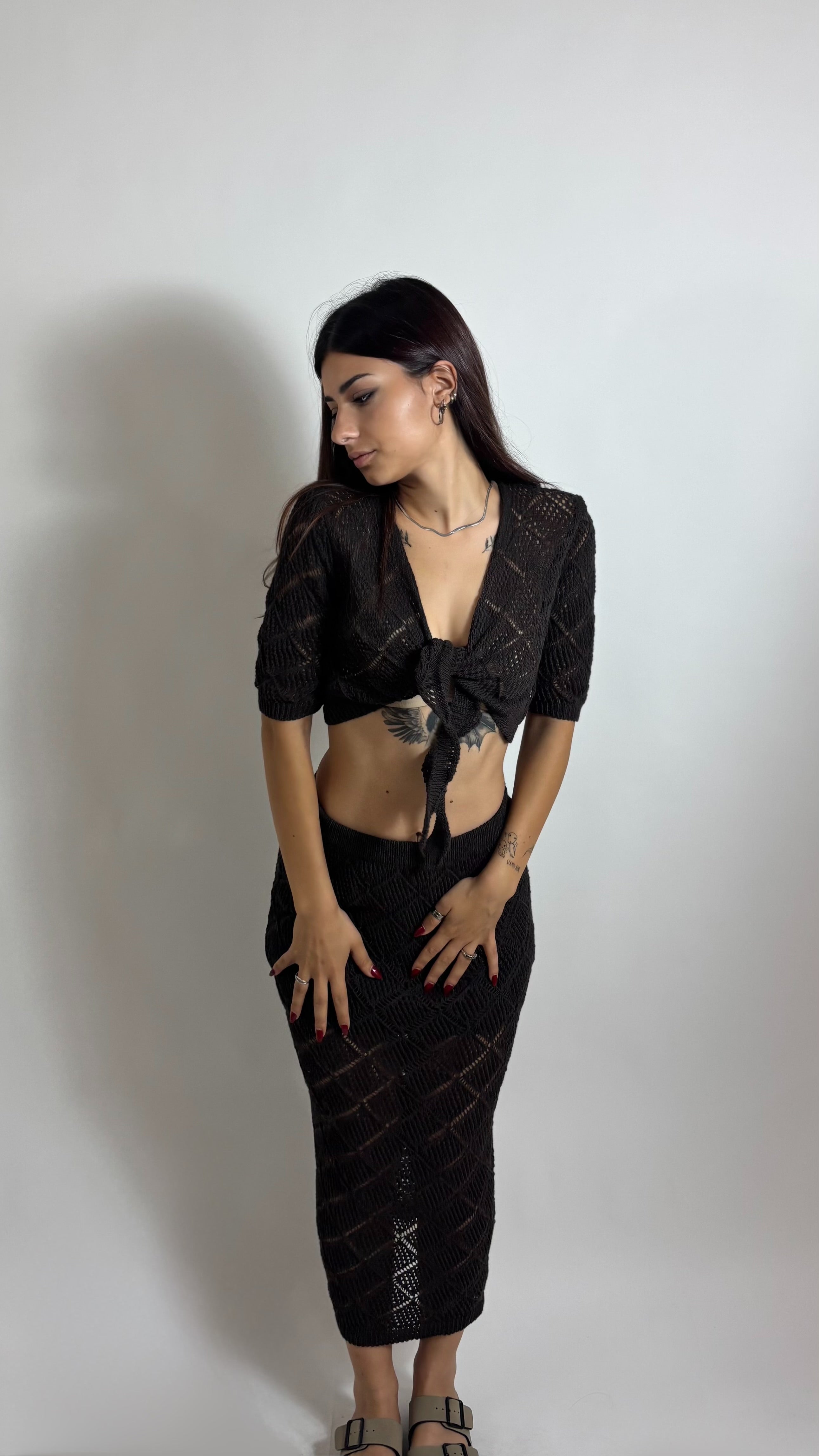 Set Cardigan & Skirt Crochet Moka