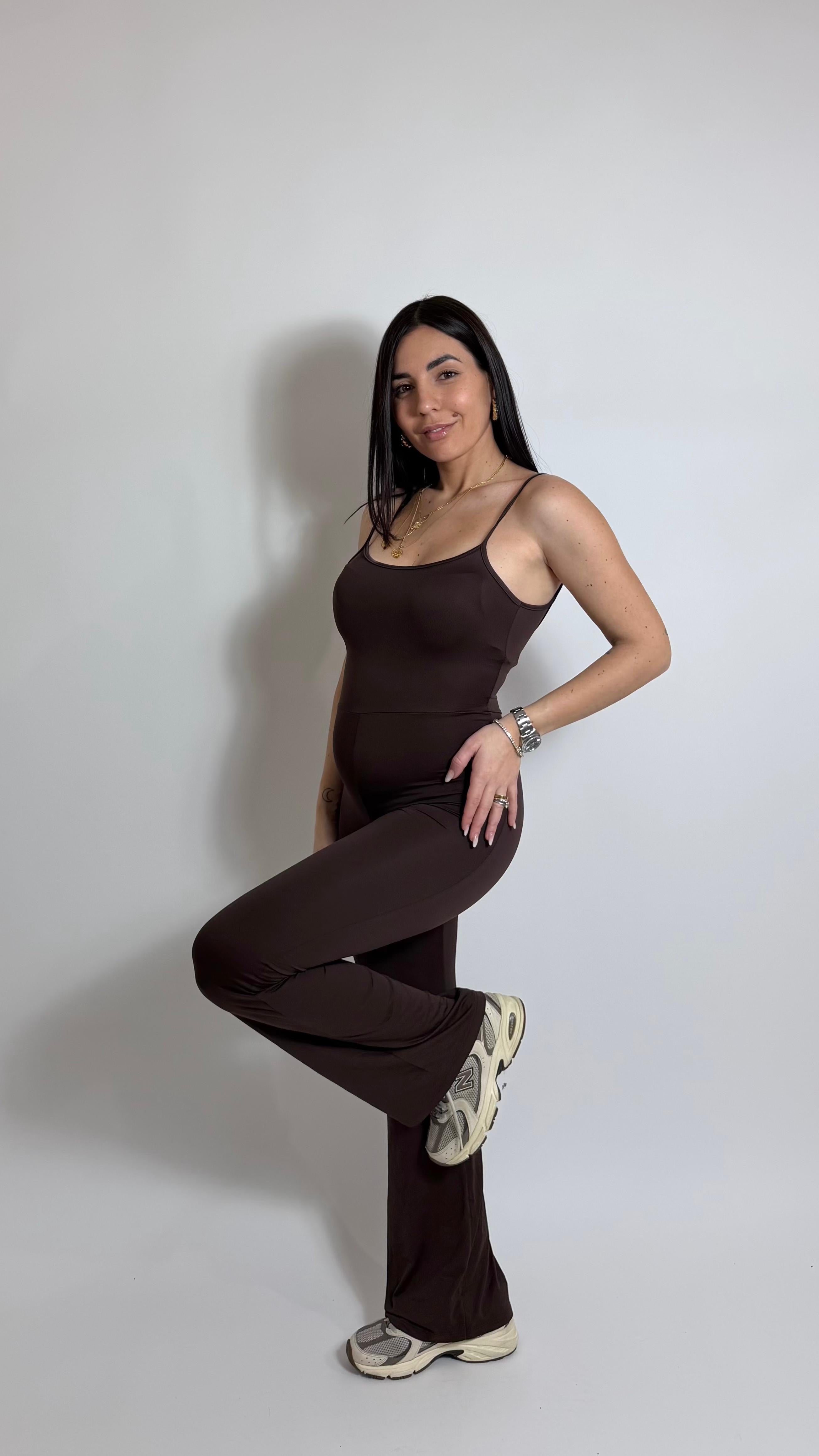 Jumpsuit Second Skin - Bretella Sottile - Flare / Choco