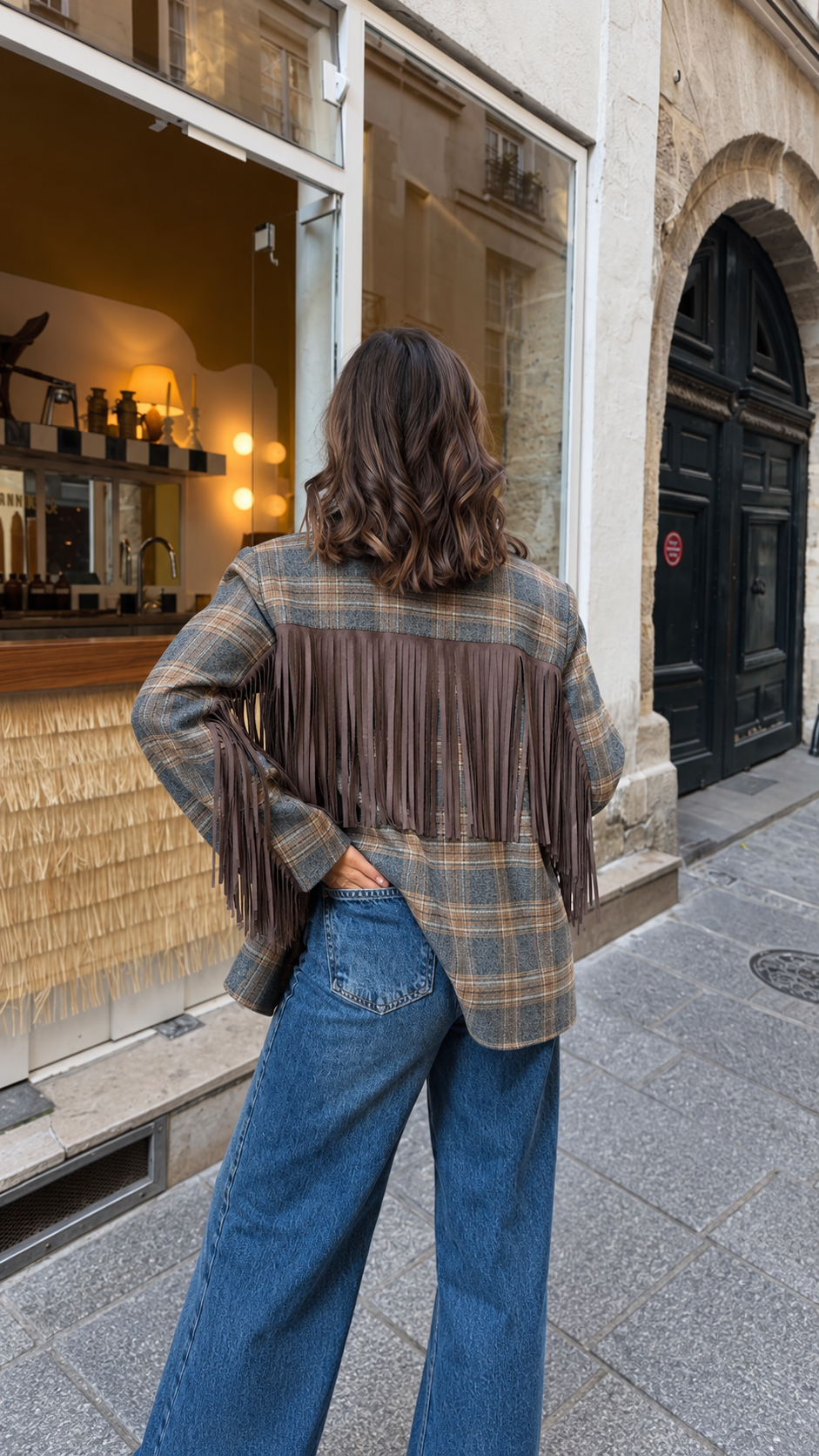 Blazer Frange Check Camel