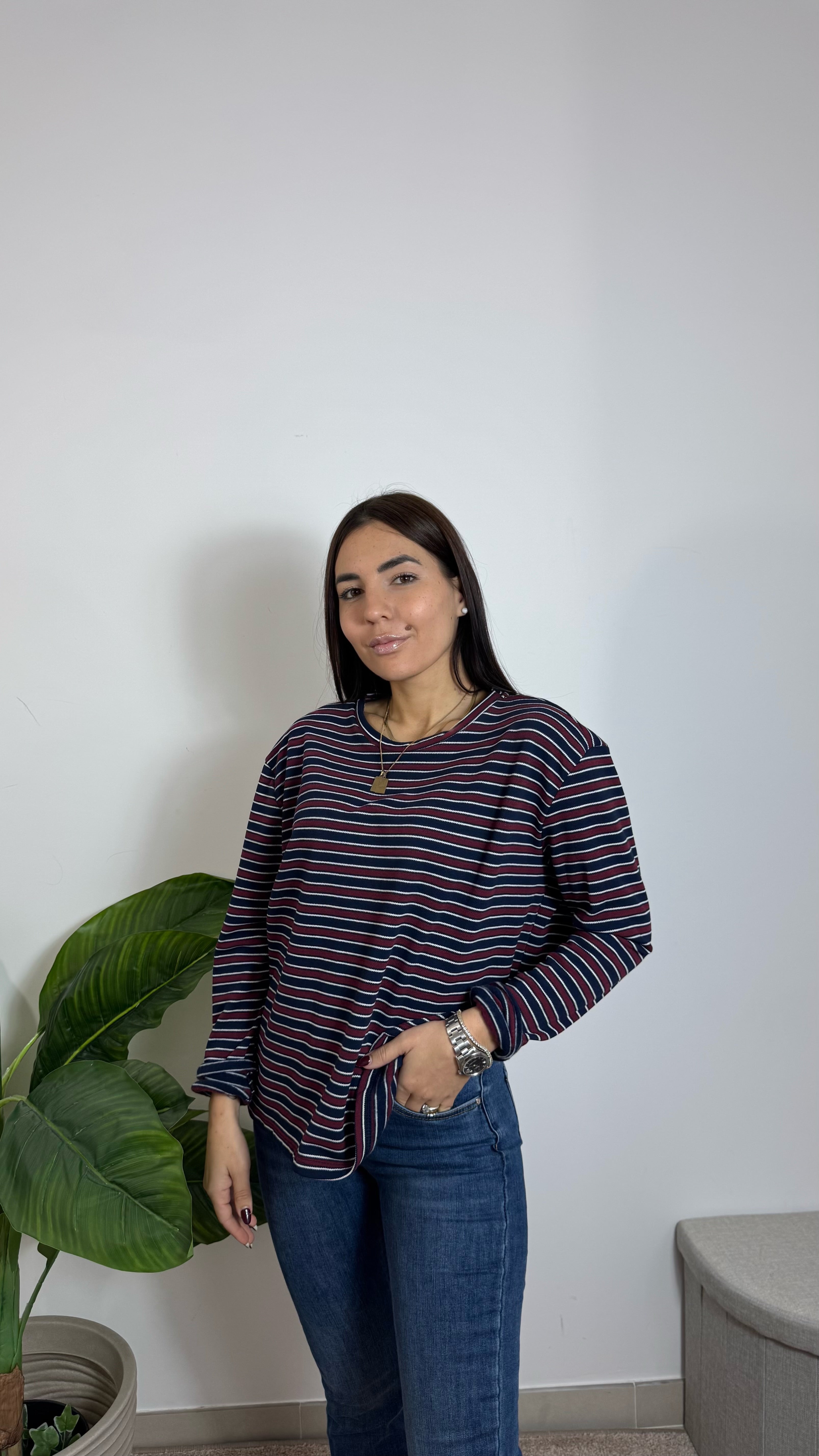 Maglia Stripes Pile Interno Blu Navy