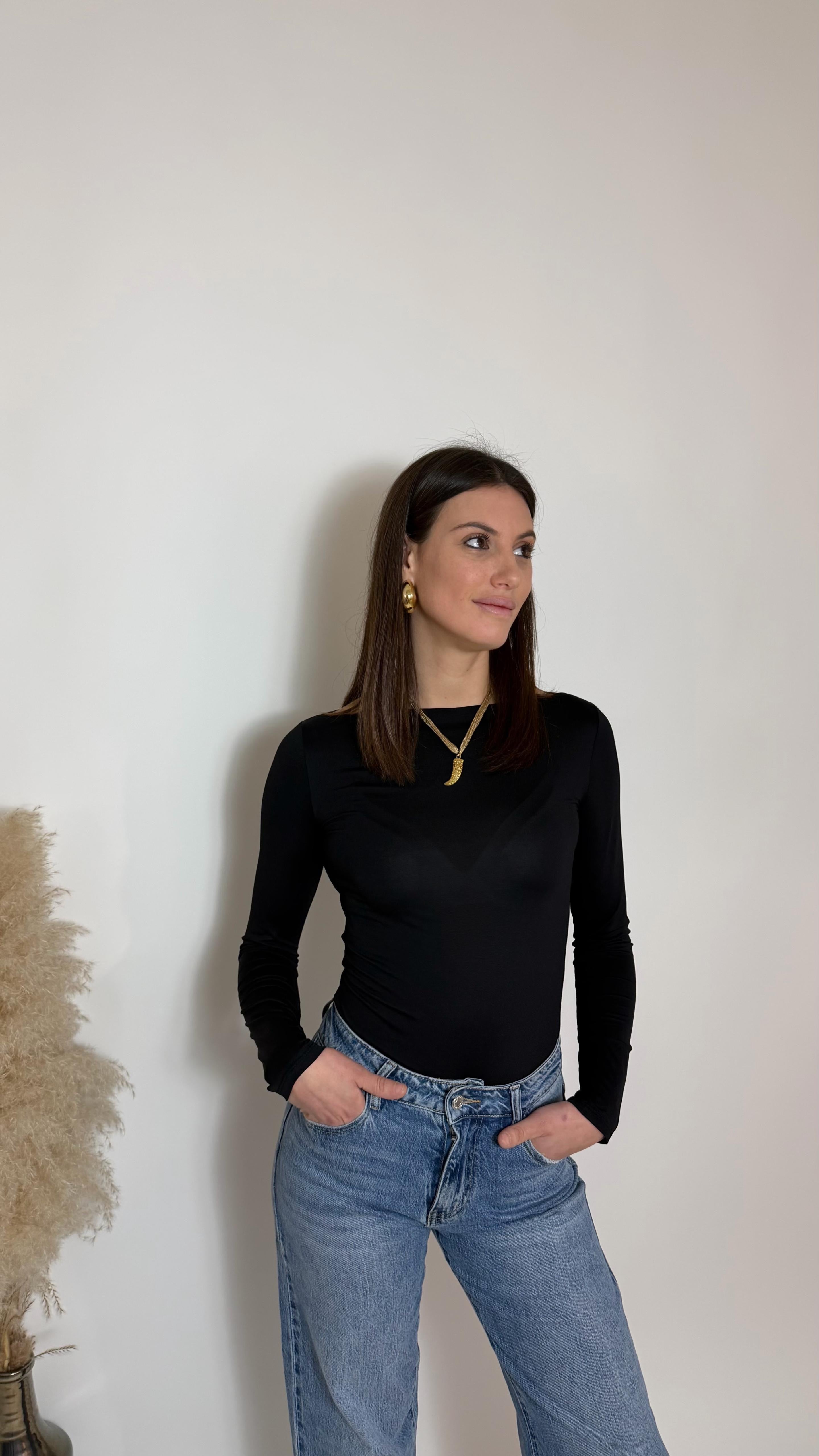 Maglia Second Skin Scollo Ampio / Nera