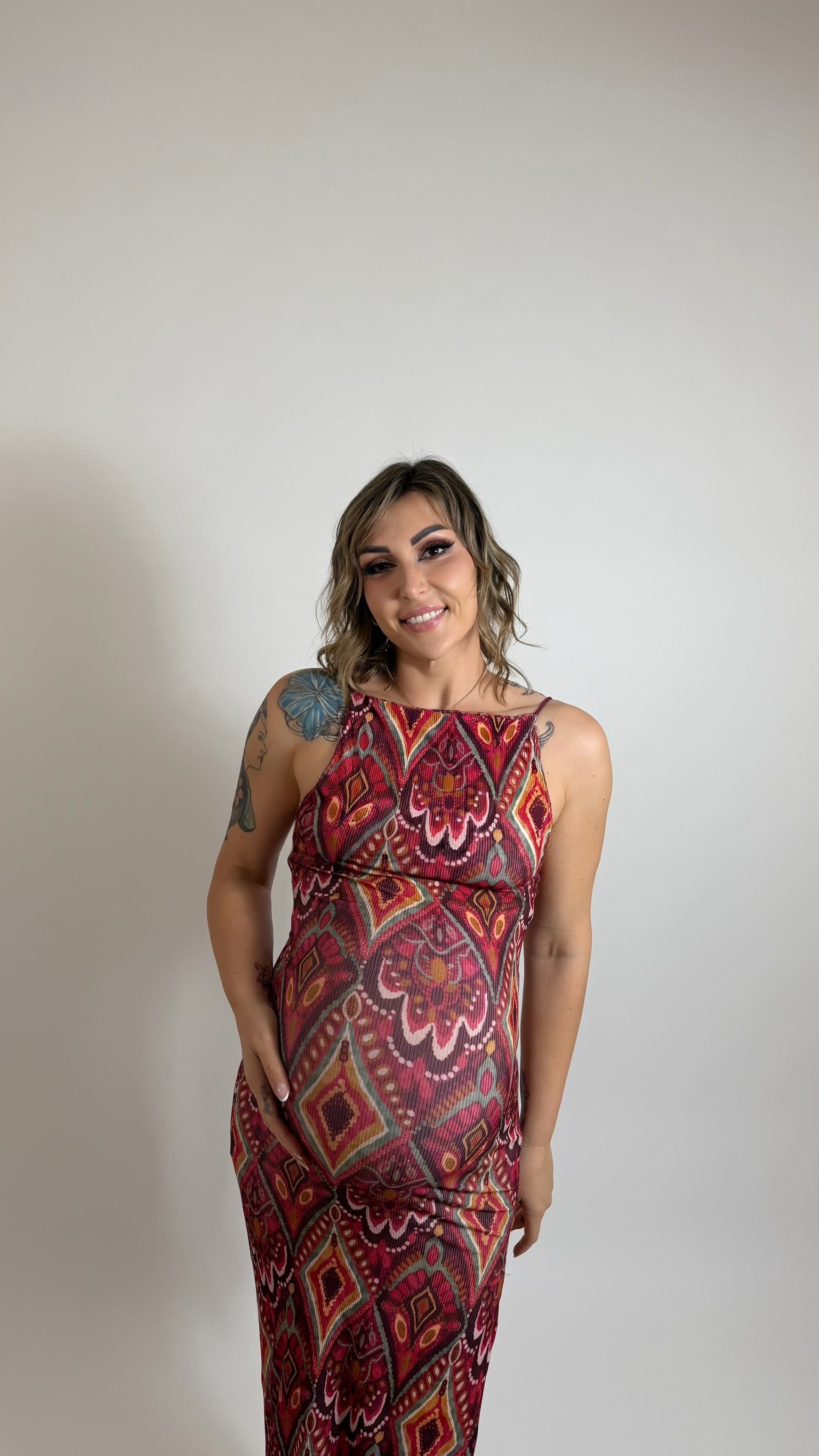 Abito Boho Stampa Rosso India