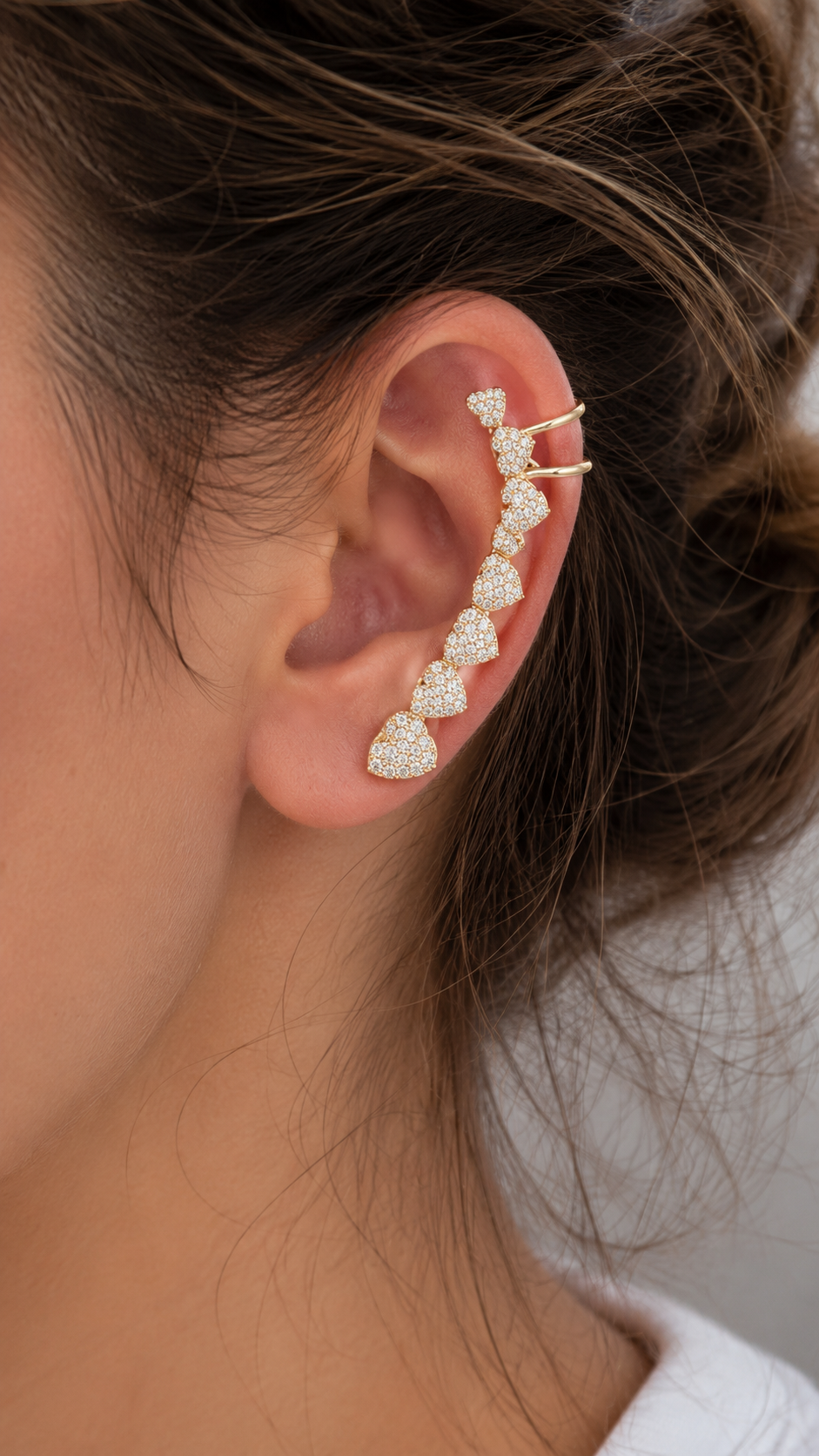 Ear Cuff Cuori Strass