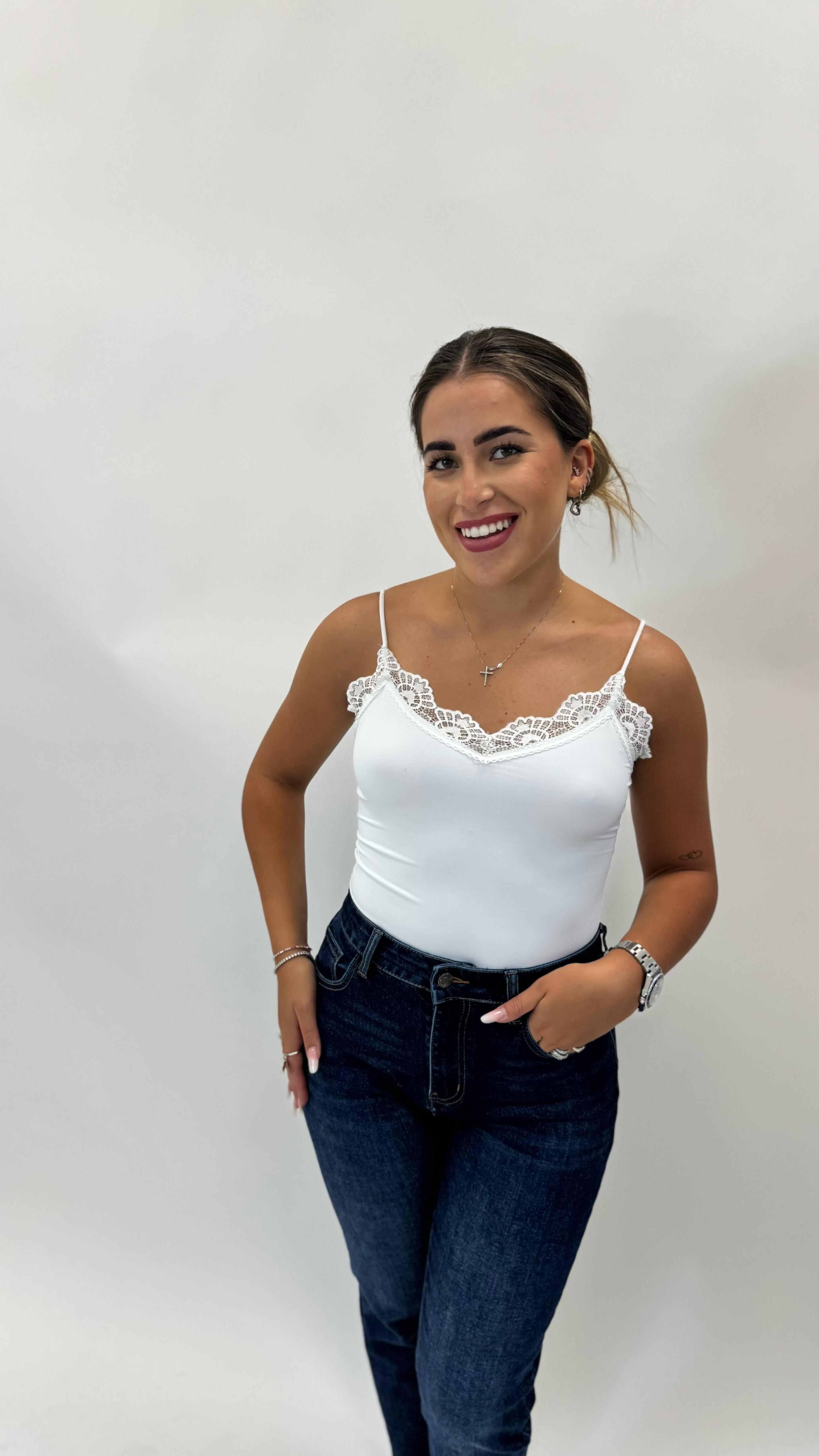 Body Lycra Inserto Pizzo Bianco