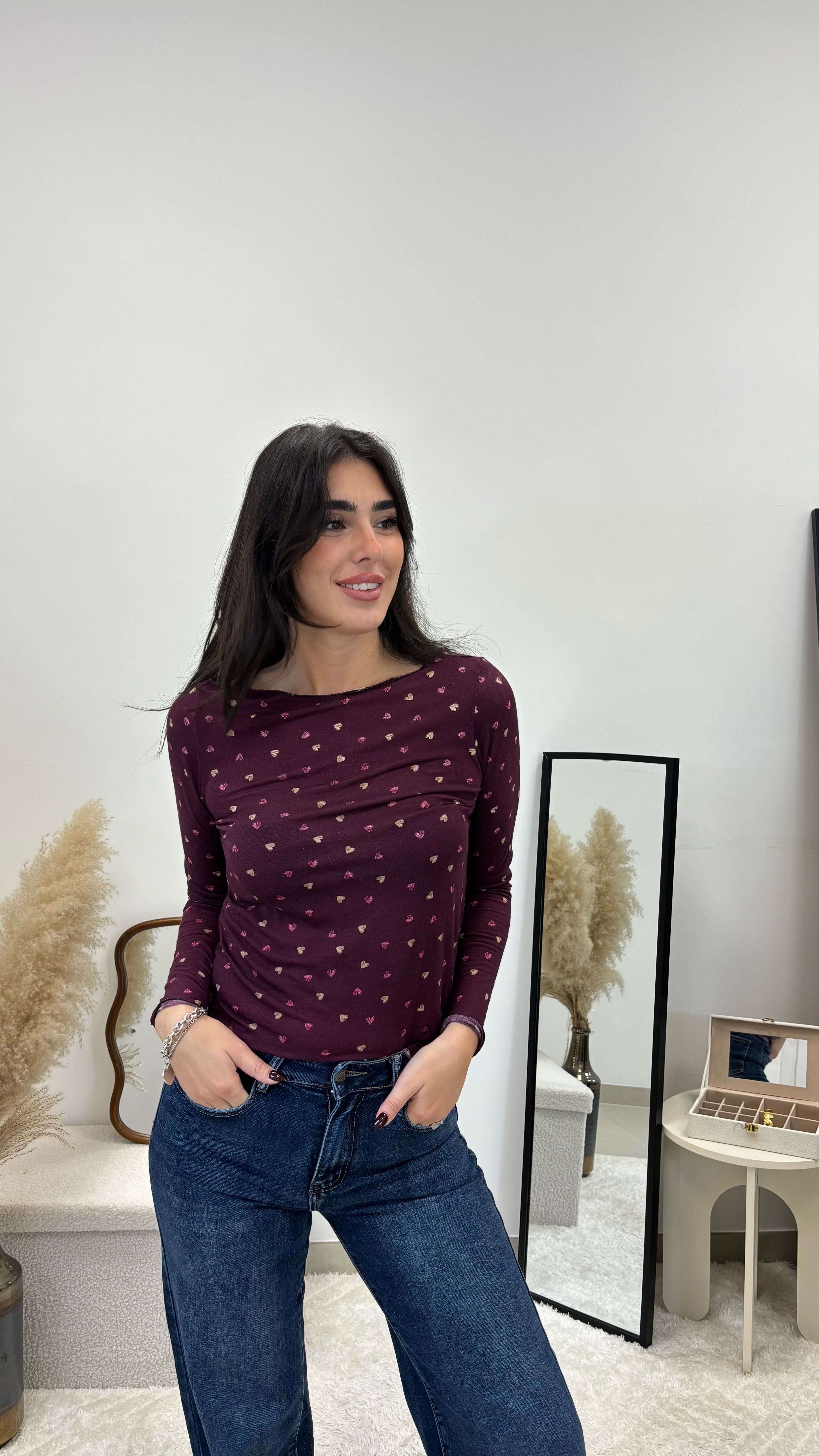Maglia Cashmere Hearts Burgundy