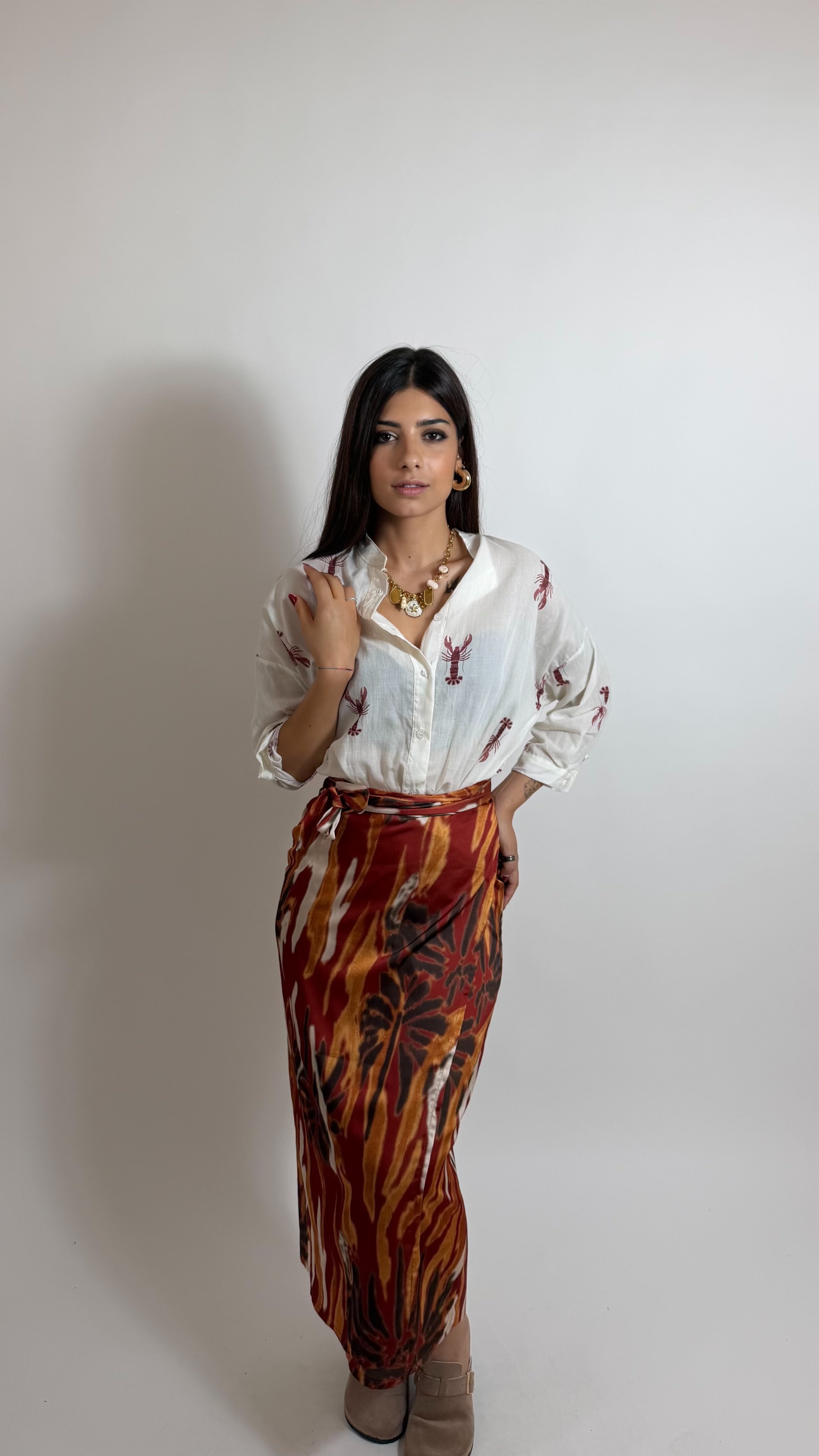 Gonna Pareo Midi Etnica Satin Ruggine