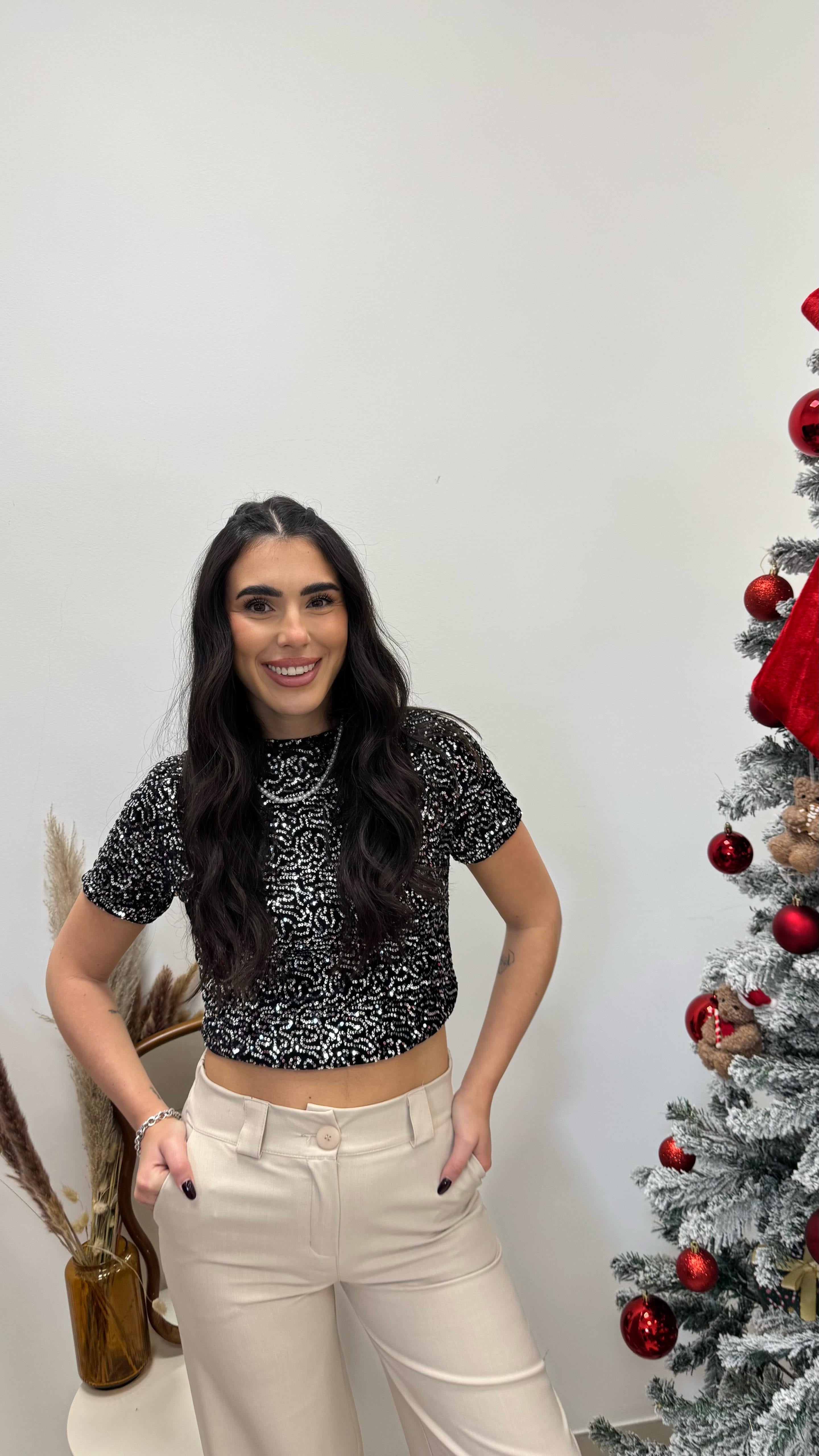 🥂Crop Top Paillettes Nero