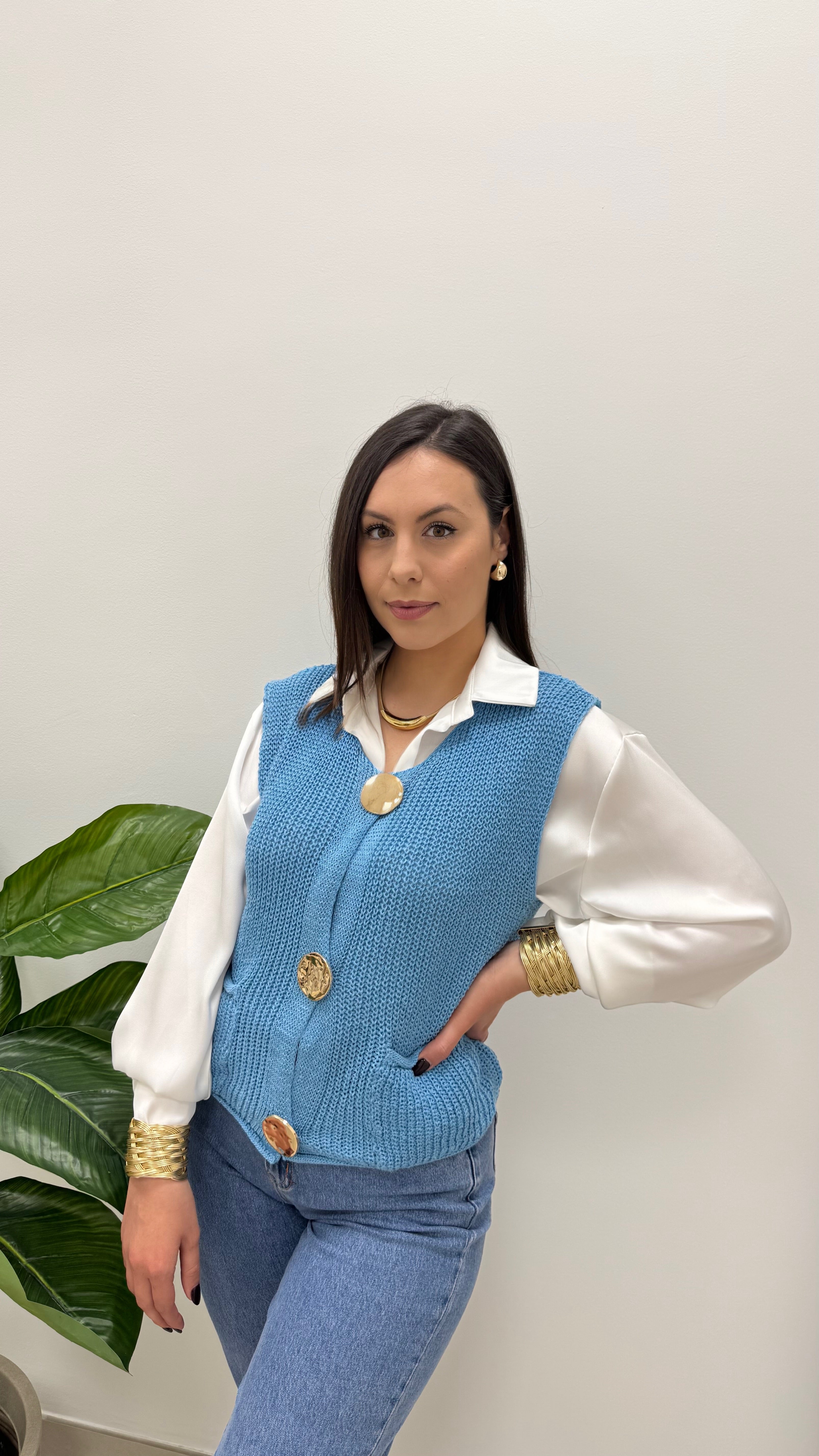 Gilet in Filo Sky Blue