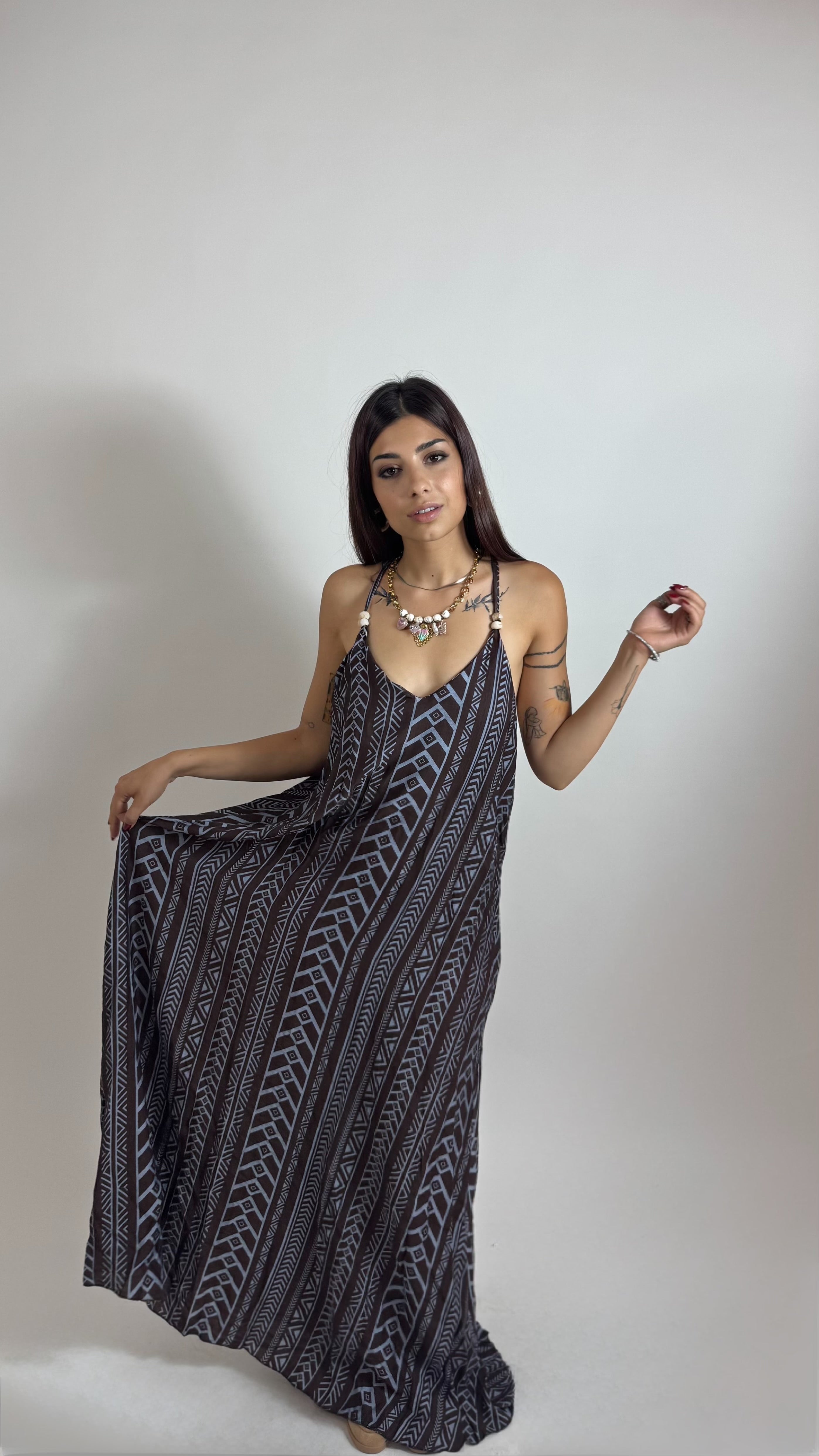 Maxi Dress Tribal Moka/Indaco