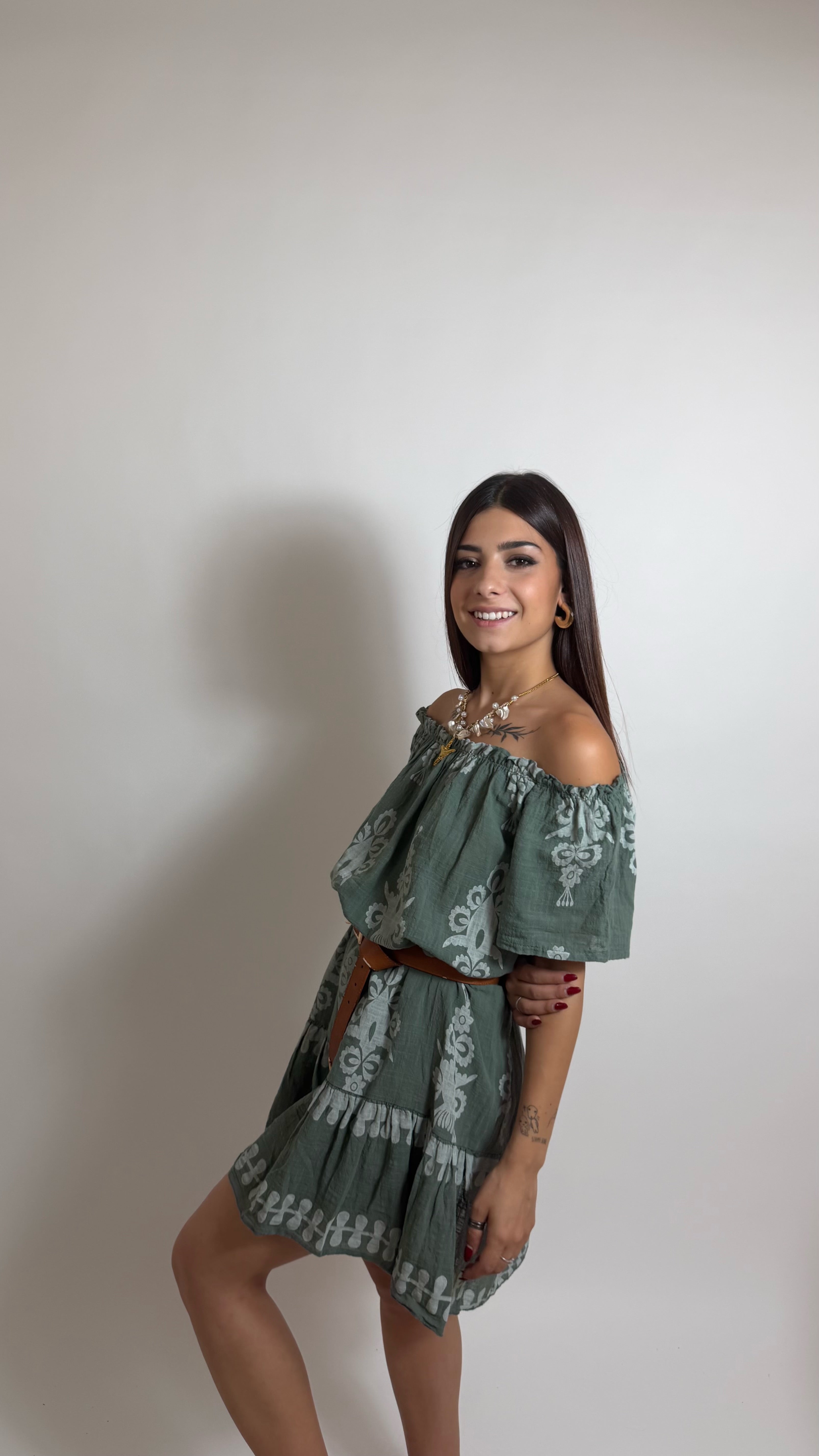 Abito Ibiza Folk Verde Utility